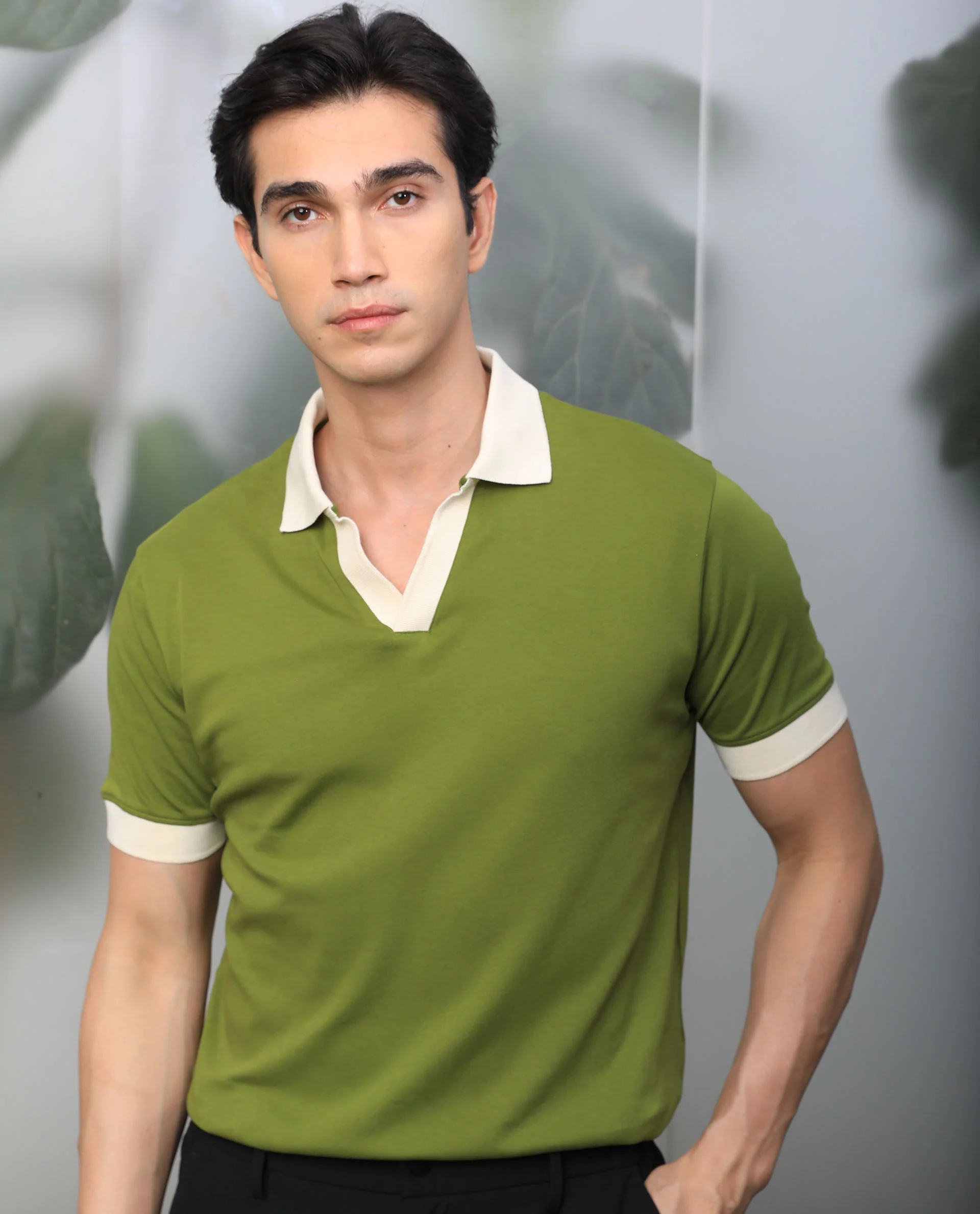 Rare Rabbit Men's Carmelo Olive Cotton Plain Slim Fit Half Sleeve Polo - Image 4