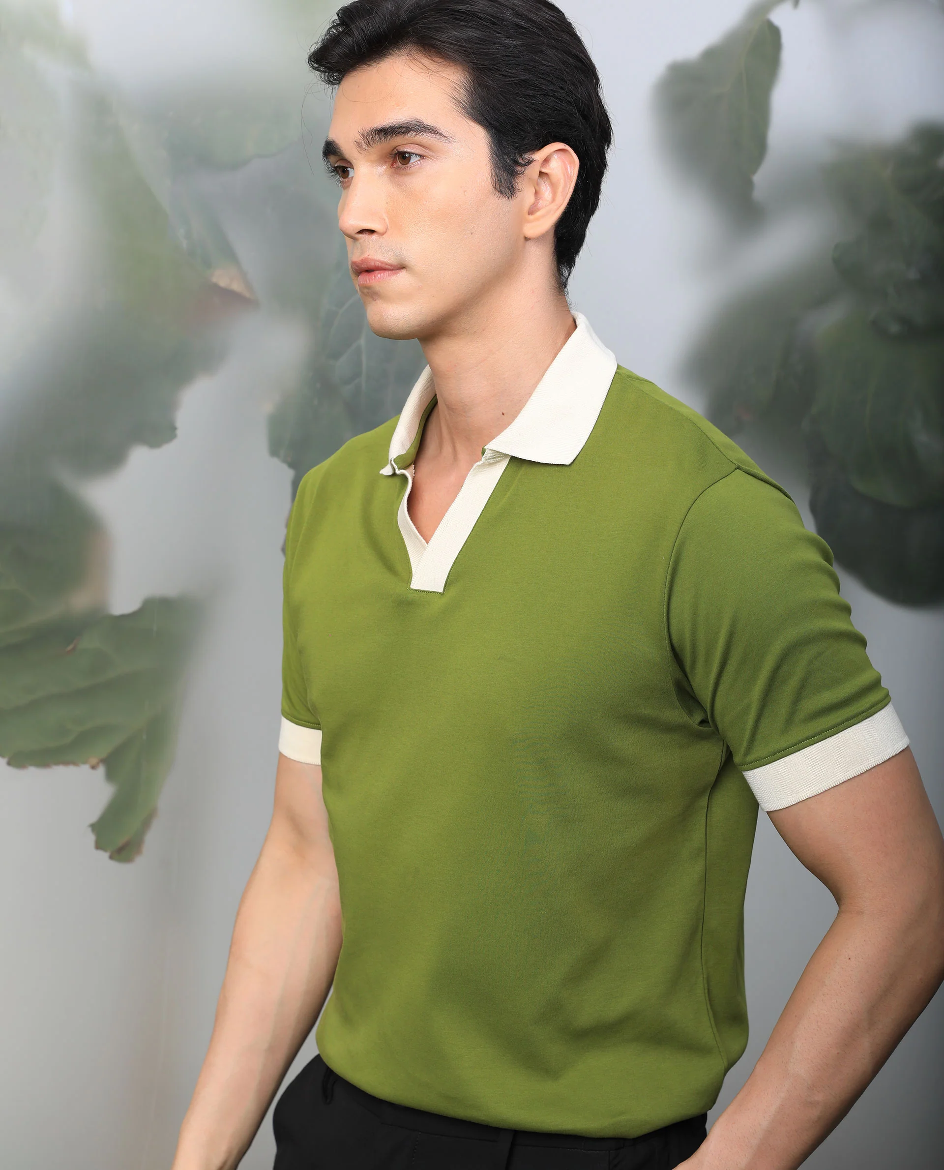 Rare Rabbit Men's Carmelo Olive Cotton Plain Slim Fit Half Sleeve Polo - Image 5