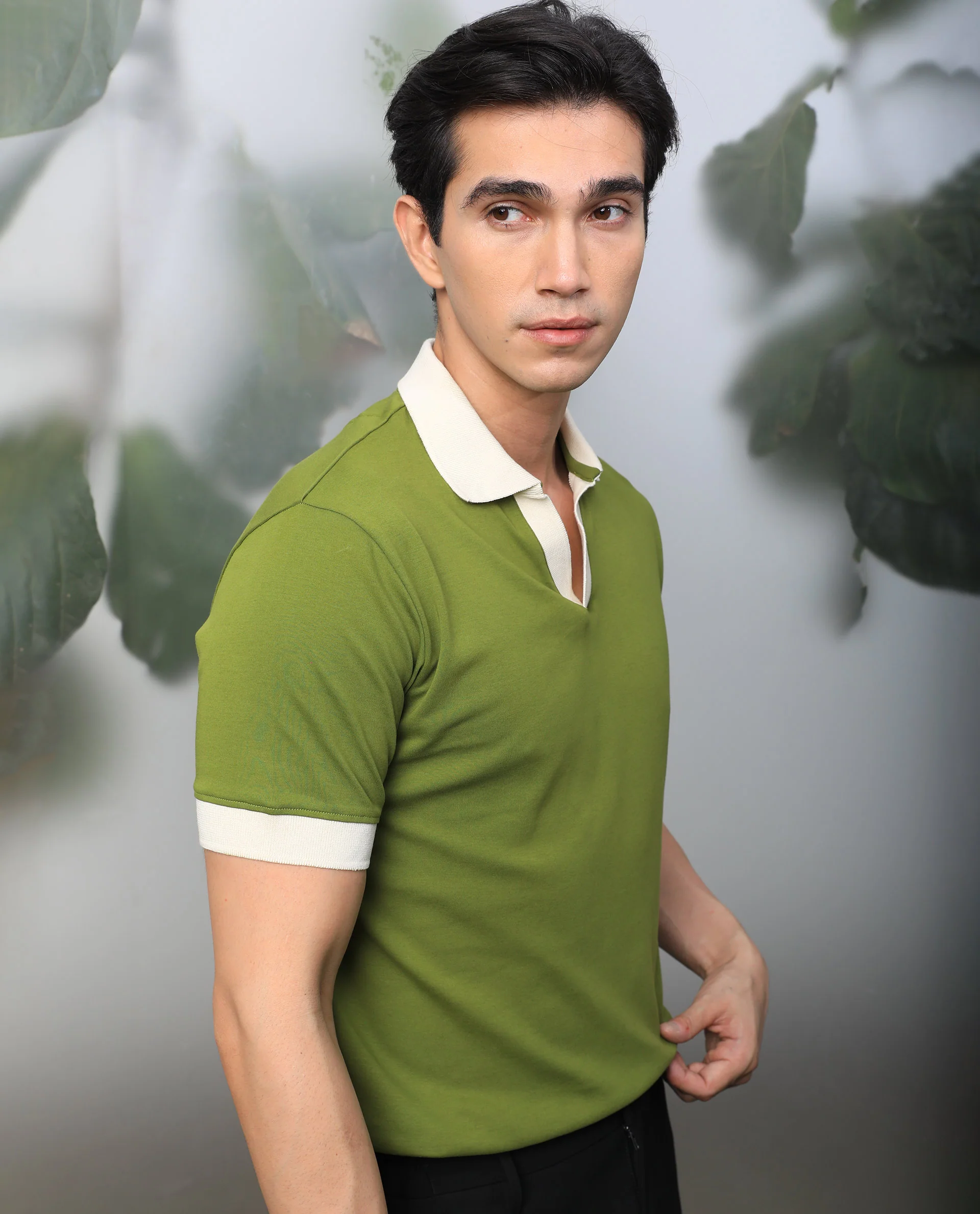 Rare Rabbit Men's Carmelo Olive Cotton Plain Slim Fit Half Sleeve Polo - Image 6
