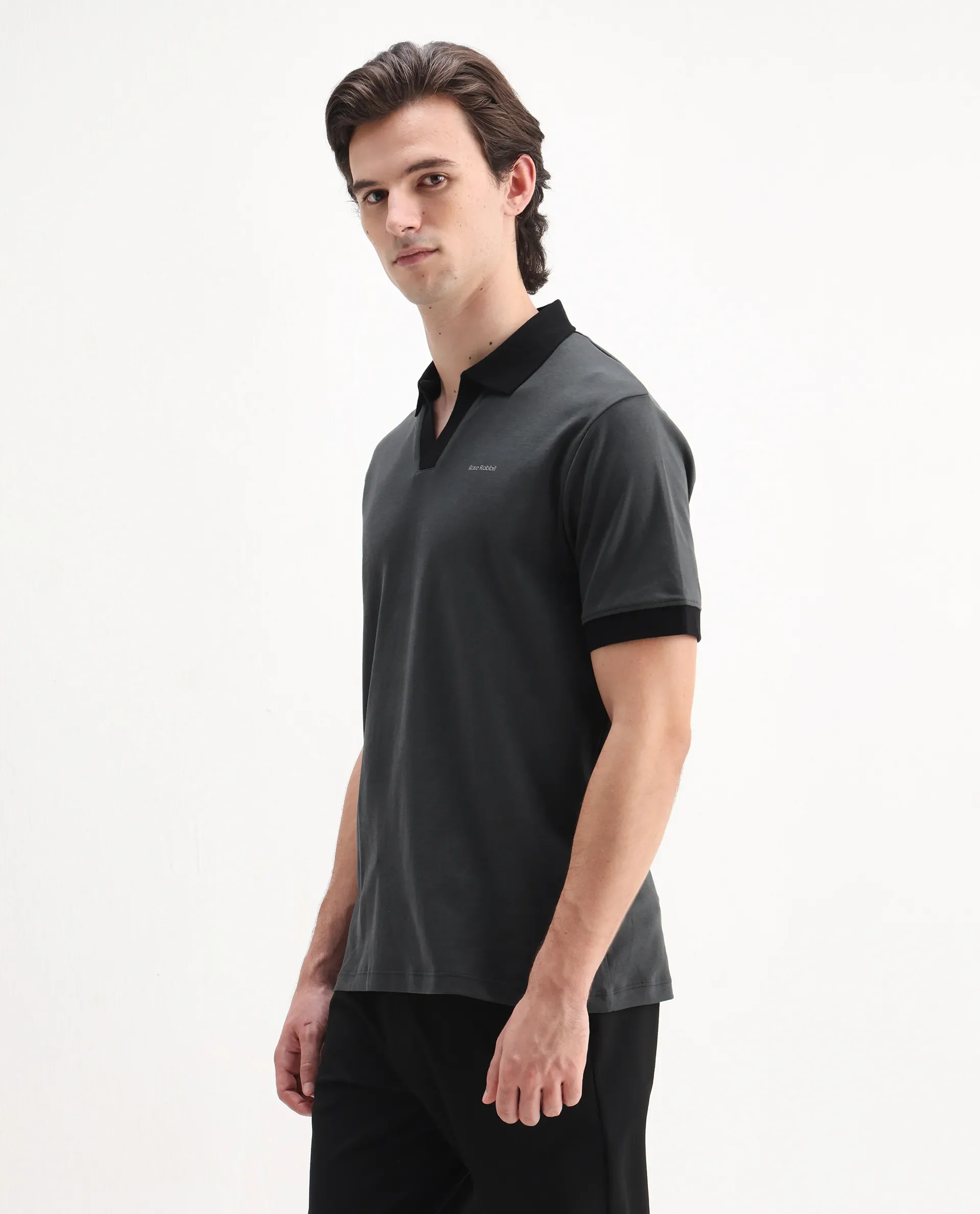 Rare Rabbit Men's Carmelon Dark Grey Cotton Plain Regular Fit Half Sleeve Polo - Image 5