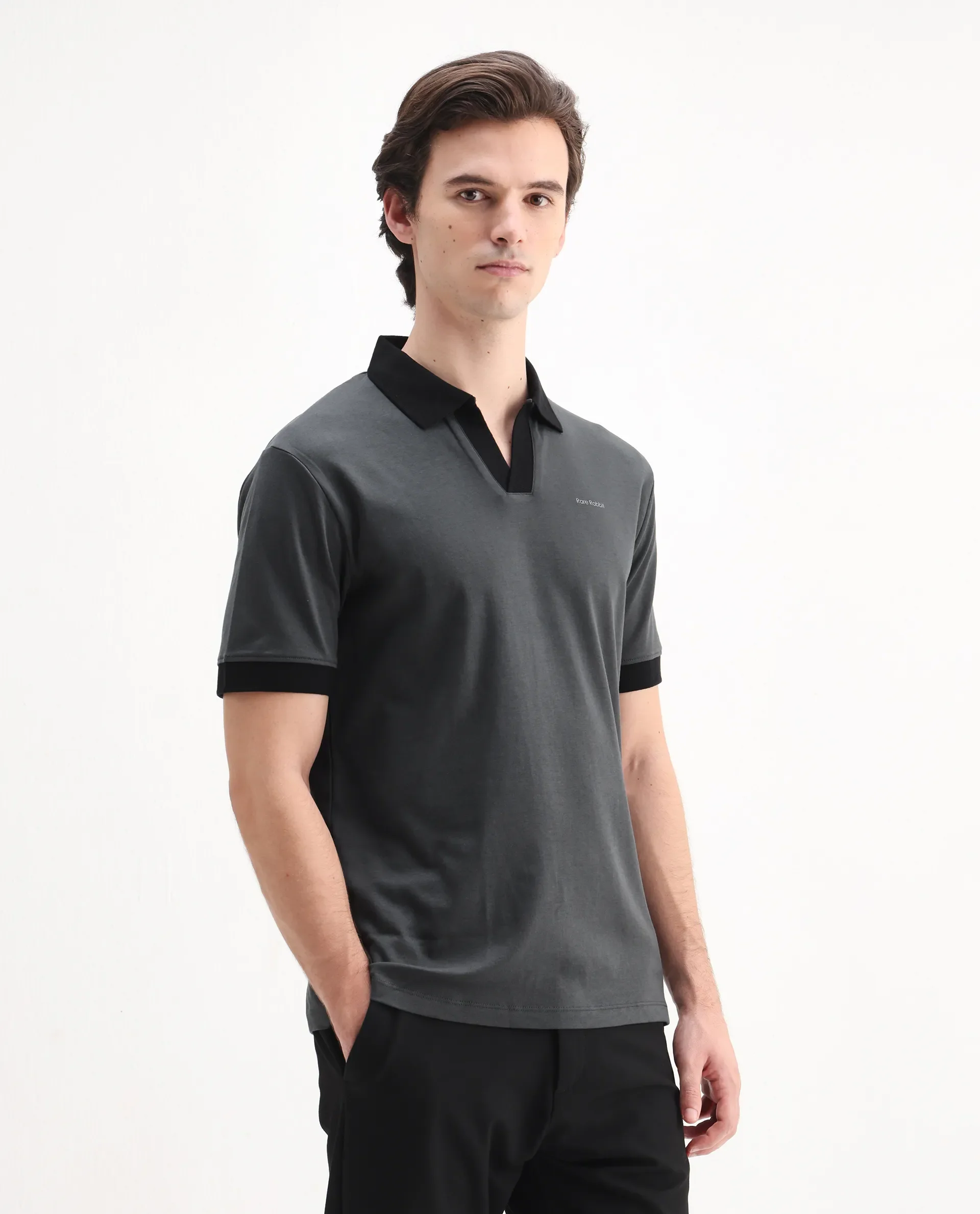 Rare Rabbit Men's Carmelon Dark Grey Cotton Plain Regular Fit Half Sleeve Polo - Image 6