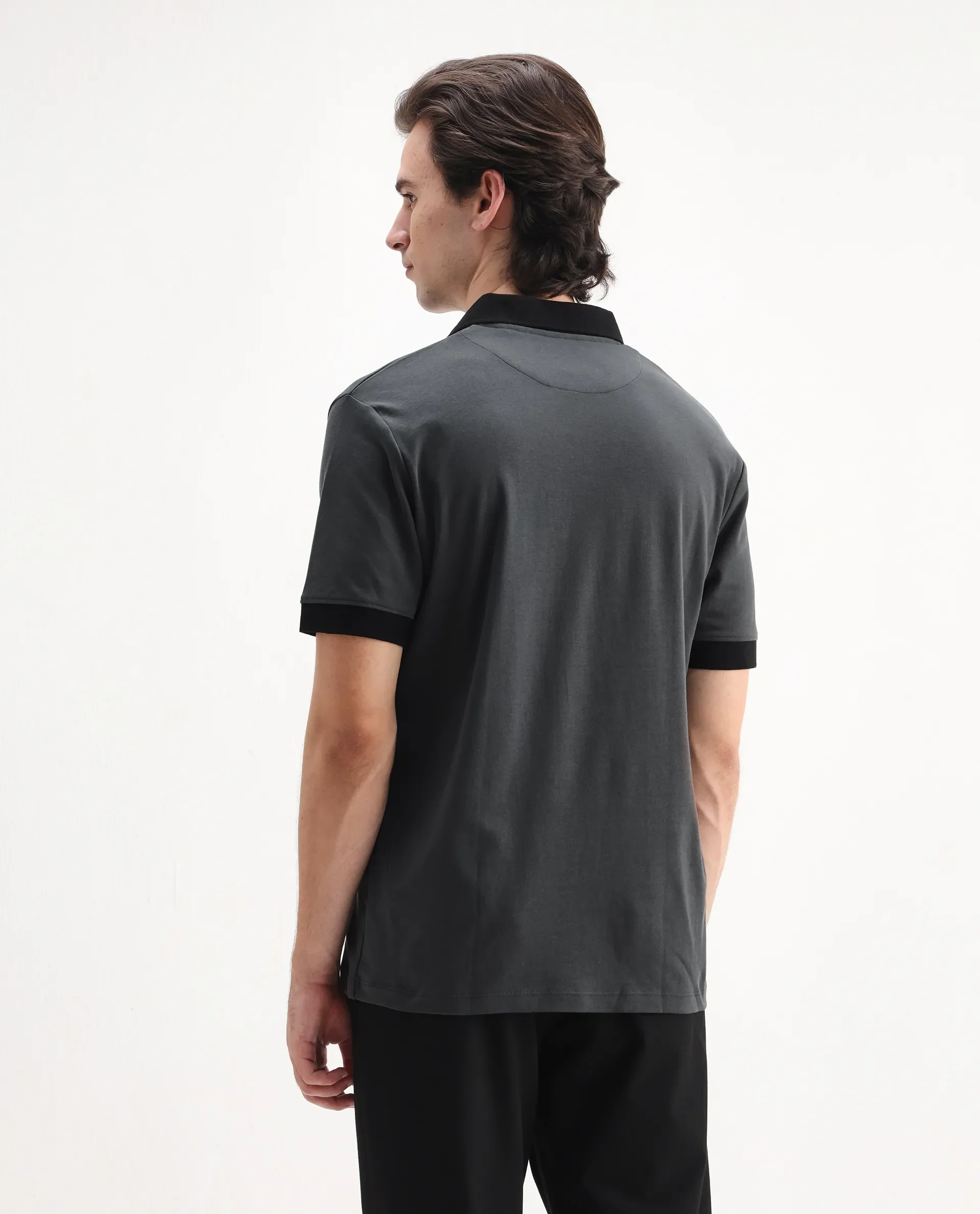 Rare Rabbit Men's Carmelon Dark Grey Cotton Plain Regular Fit Half Sleeve Polo - Image 7