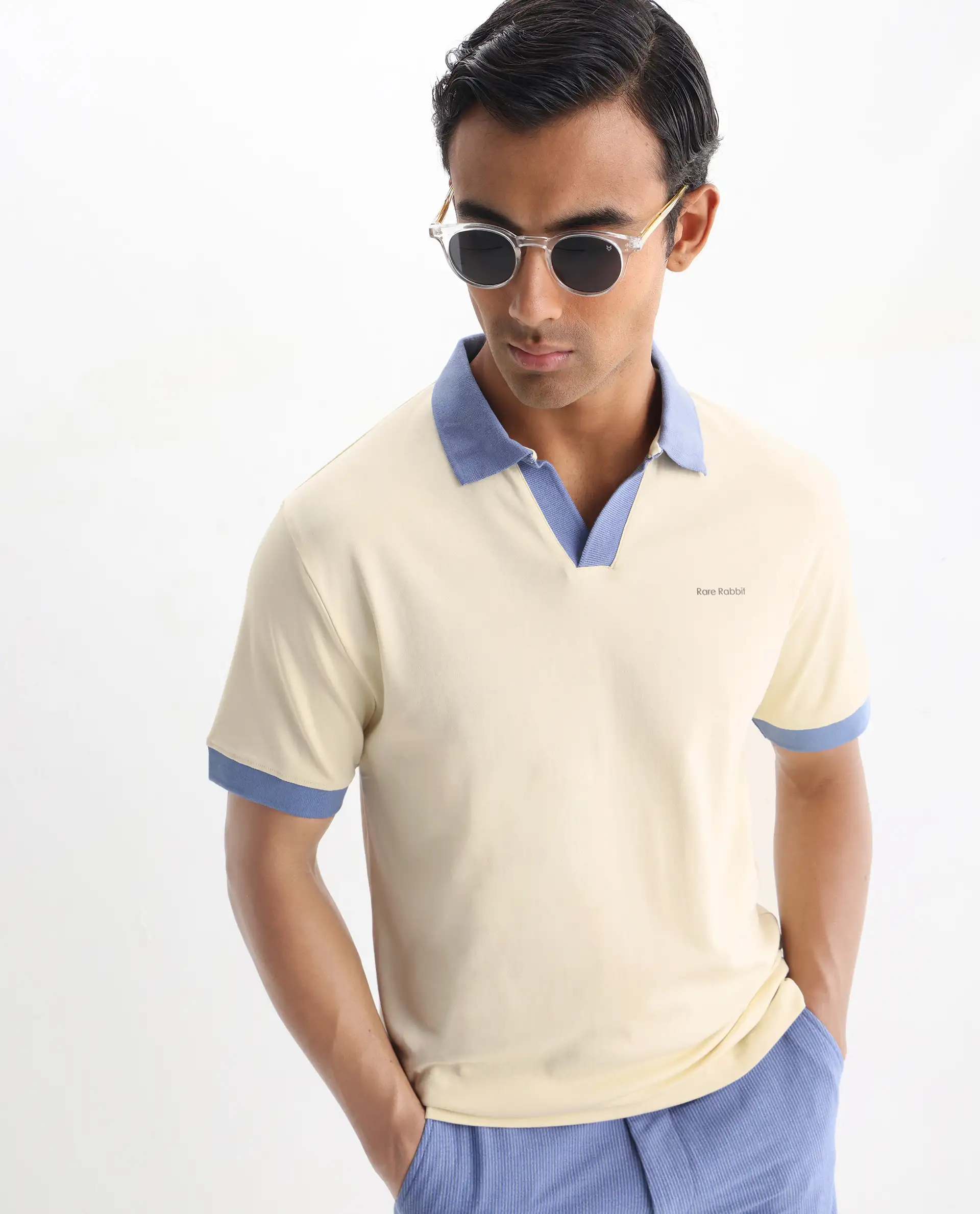 Rare Rabbit Men's Carmelon Light Green Cotton Plain Regular Fit Half Sleeve Polo