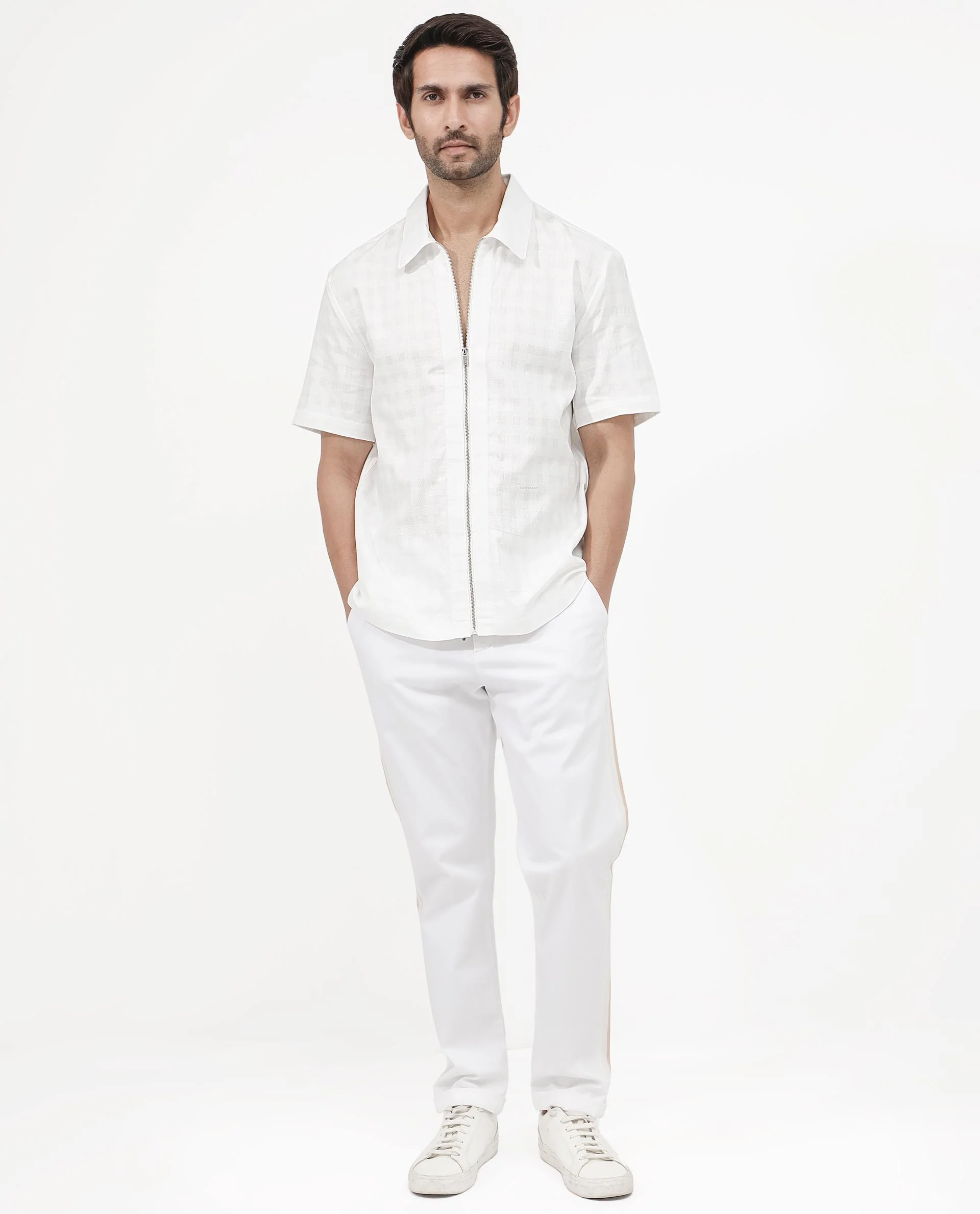 Rare Rabbit Men's Carmenz White Cotton Dobby Print Boxy Fit Half Sleeve Collared Shirt - Image 2