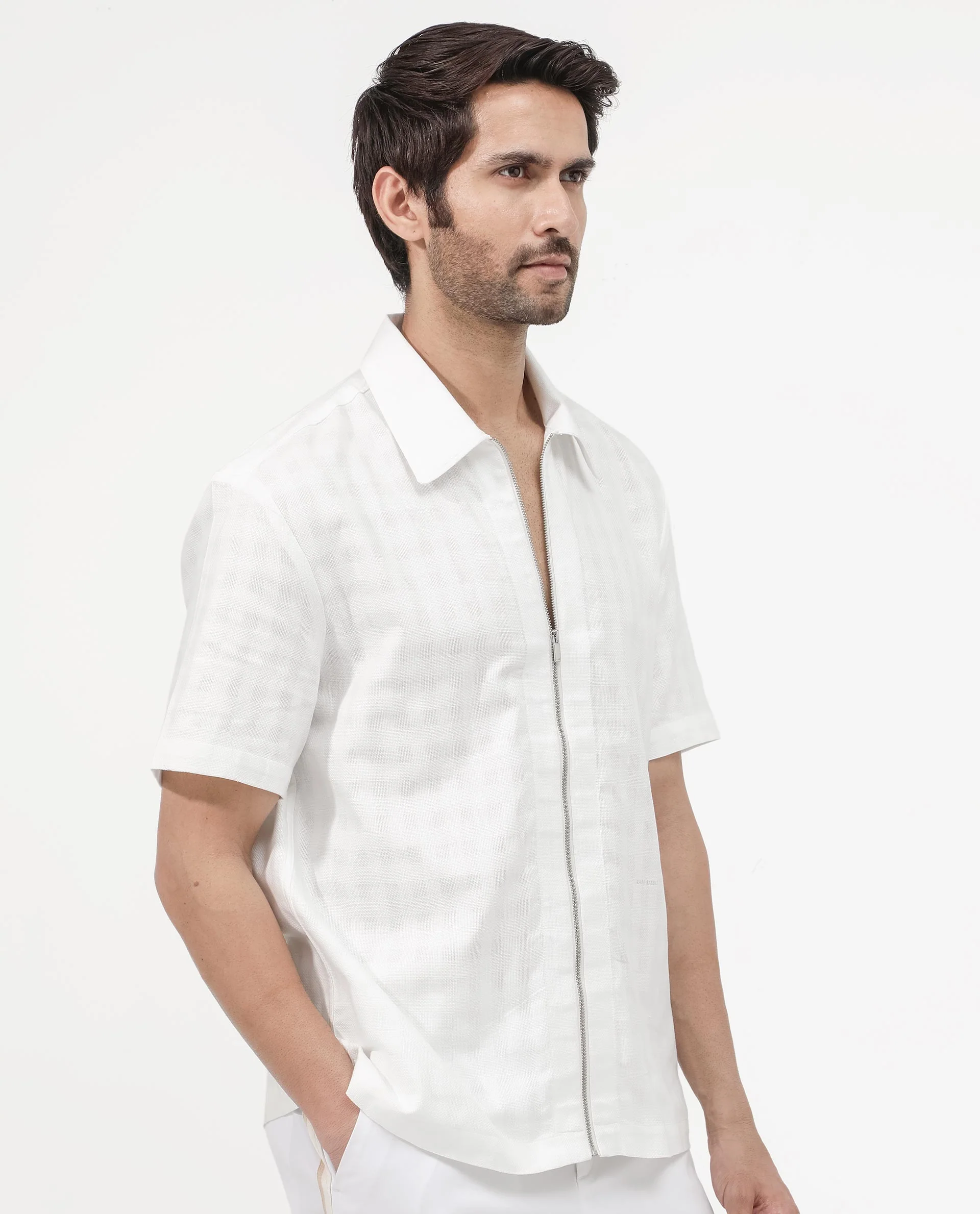 Rare Rabbit Men's Carmenz White Cotton Dobby Print Boxy Fit Half Sleeve Collared Shirt - Image 3