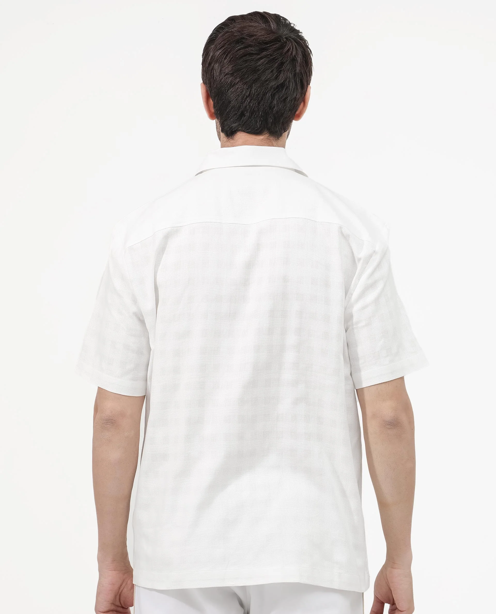 Rare Rabbit Men's Carmenz White Cotton Dobby Print Boxy Fit Half Sleeve Collared Shirt - Image 6