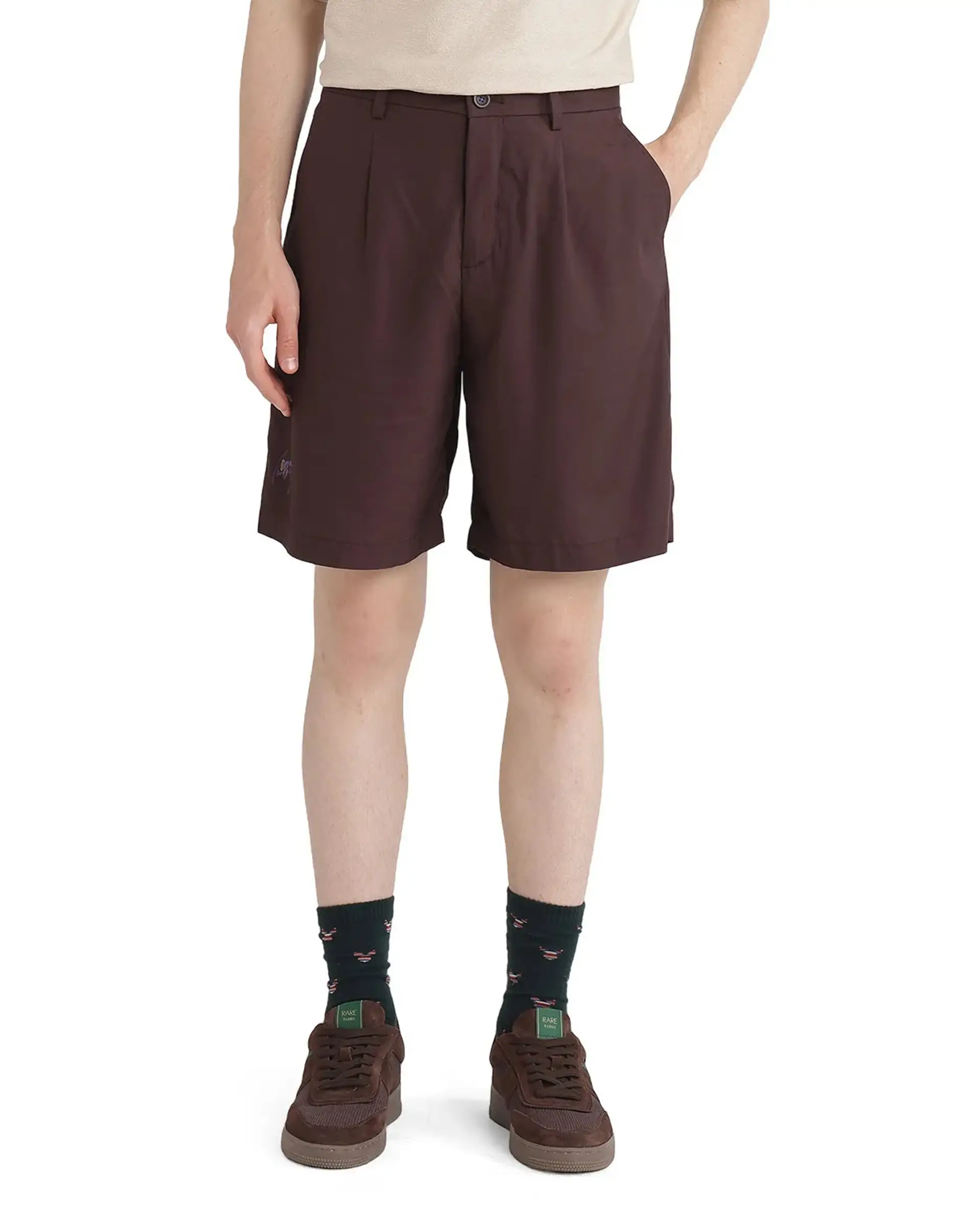 Rare Rabbit Men's Carn-B Brown Cotton Plain Oversized Fit Shorts - Image 11