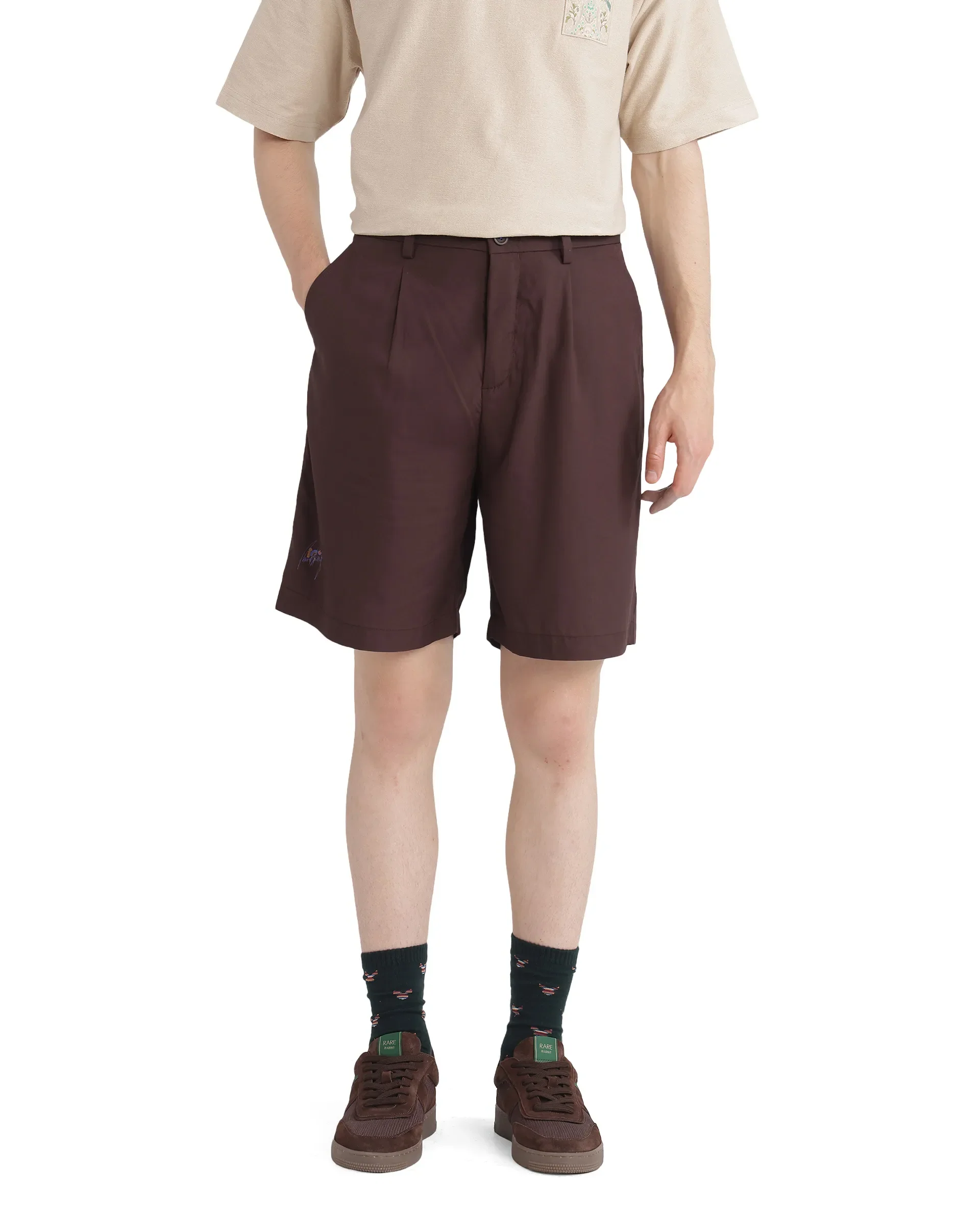 Rare Rabbit Men's Carn-B Brown Cotton Plain Oversized Fit Shorts - Image 4