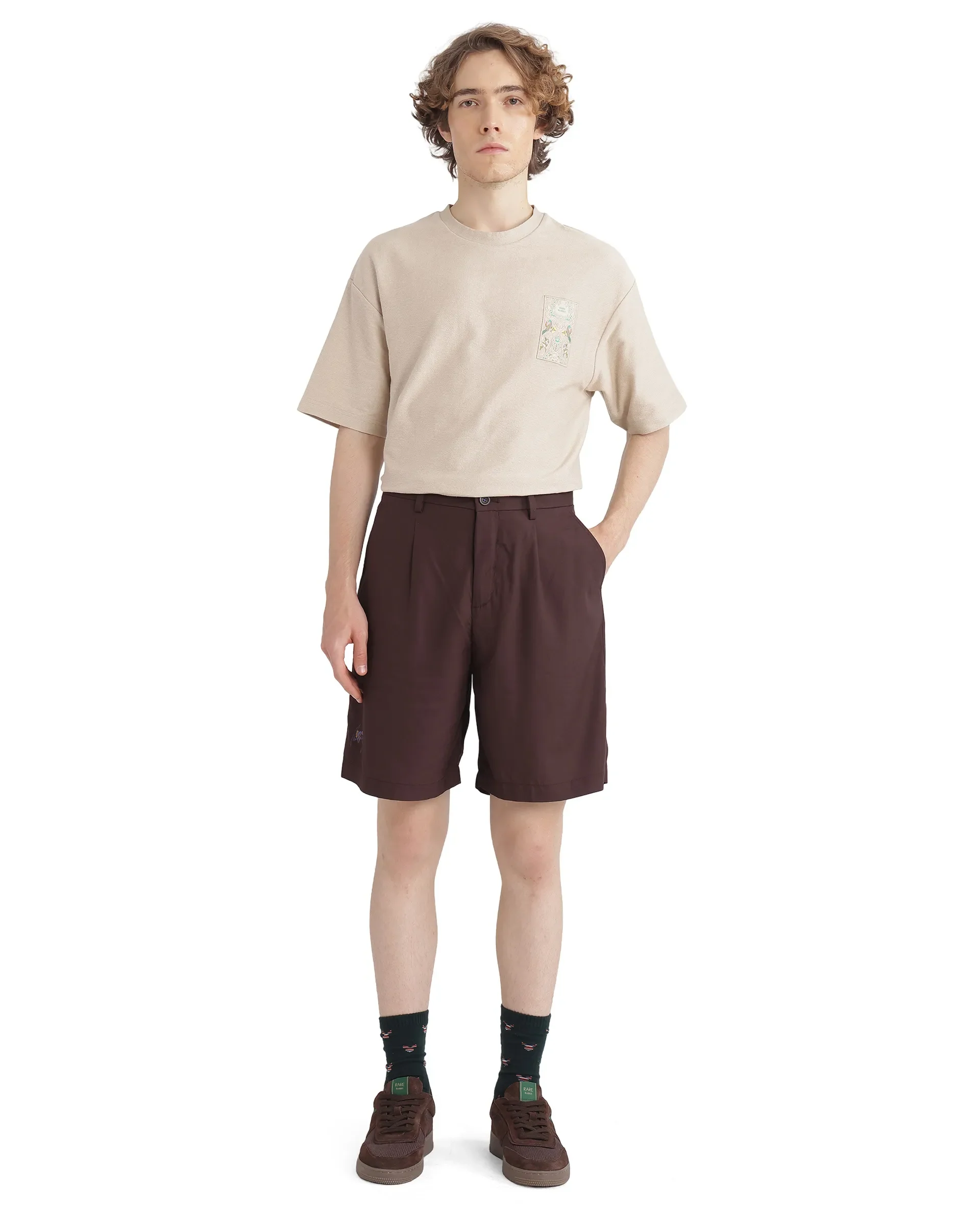 Rare Rabbit Men's Carn-B Brown Cotton Plain Oversized Fit Shorts - Image 5