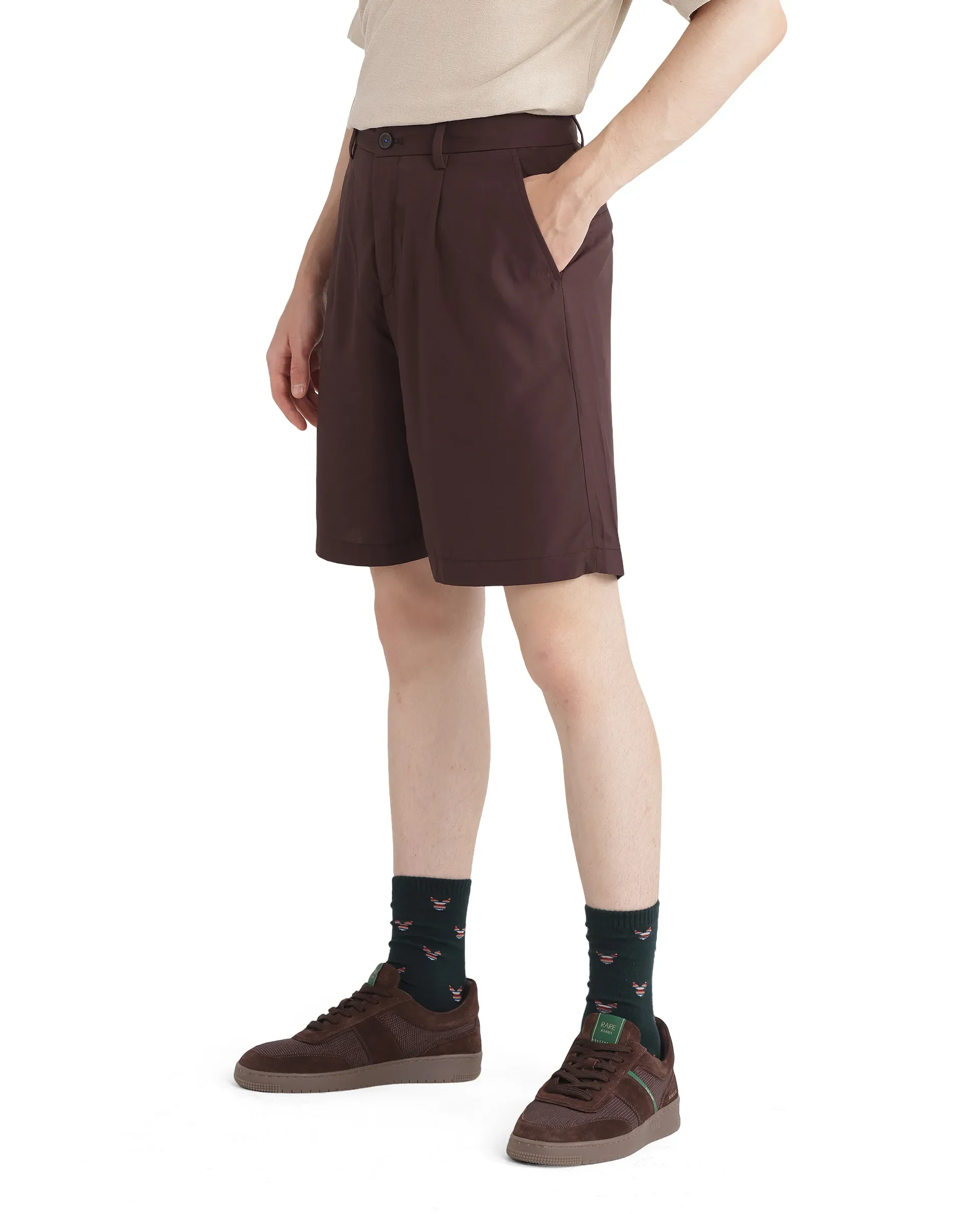 Rare Rabbit Men's Carn-B Brown Cotton Plain Oversized Fit Shorts - Image 6