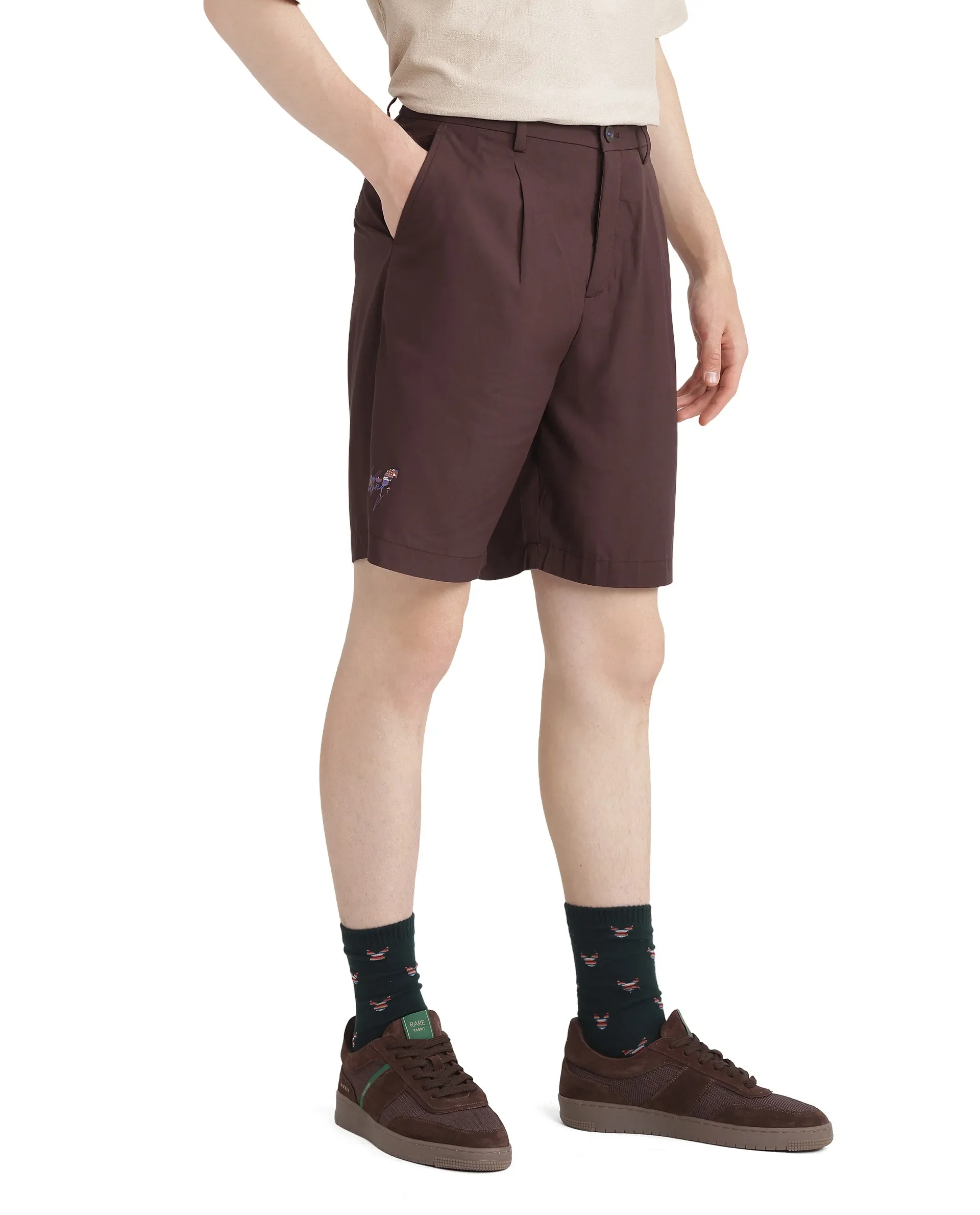 Rare Rabbit Men's Carn-B Brown Cotton Plain Oversized Fit Shorts - Image 7