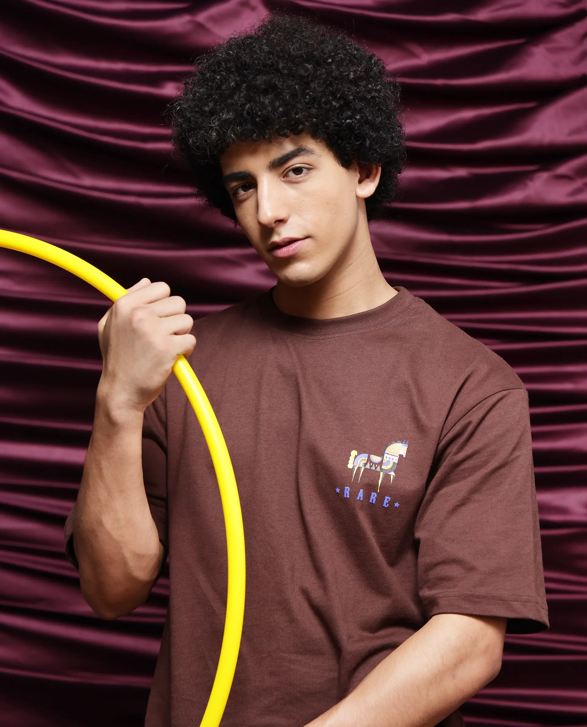 Rare Rabbit Men's Carn Brown Cotton Graphic Print Oversized Fit Half Sleeve Crew Neck T-Shirt - Image 11