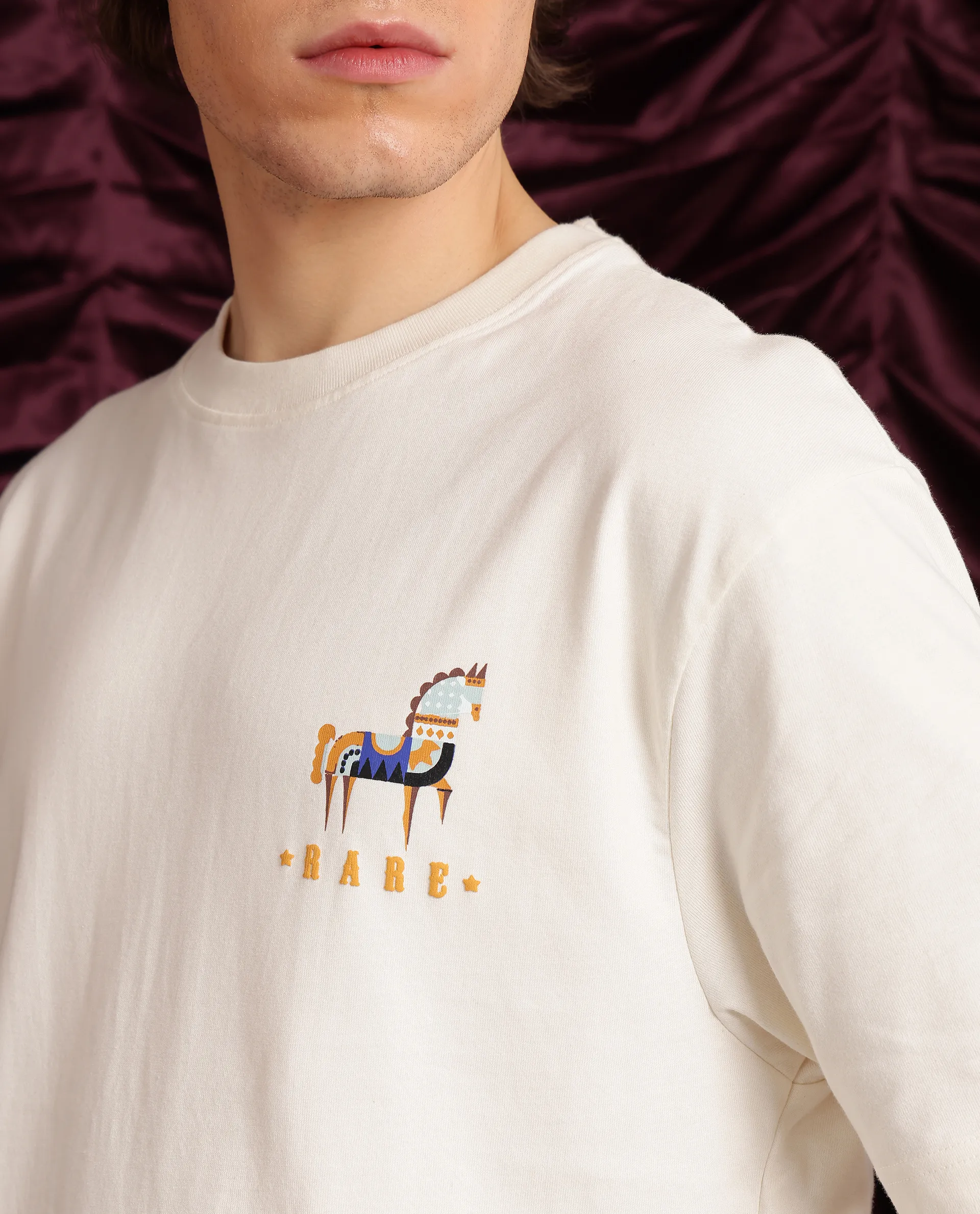 Rare Rabbit Men's Carn Off White Cotton Graphic Print Oversized Fit Half Sleeve Crew Neck T-Shirt - Image 3
