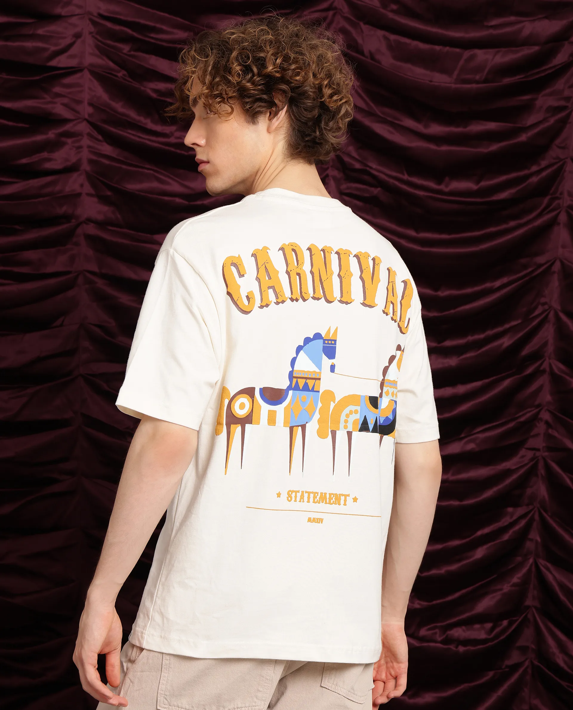Rare Rabbit Men's Carn Off White Cotton Graphic Print Oversized Fit Half Sleeve Crew Neck T-Shirt - Image 5