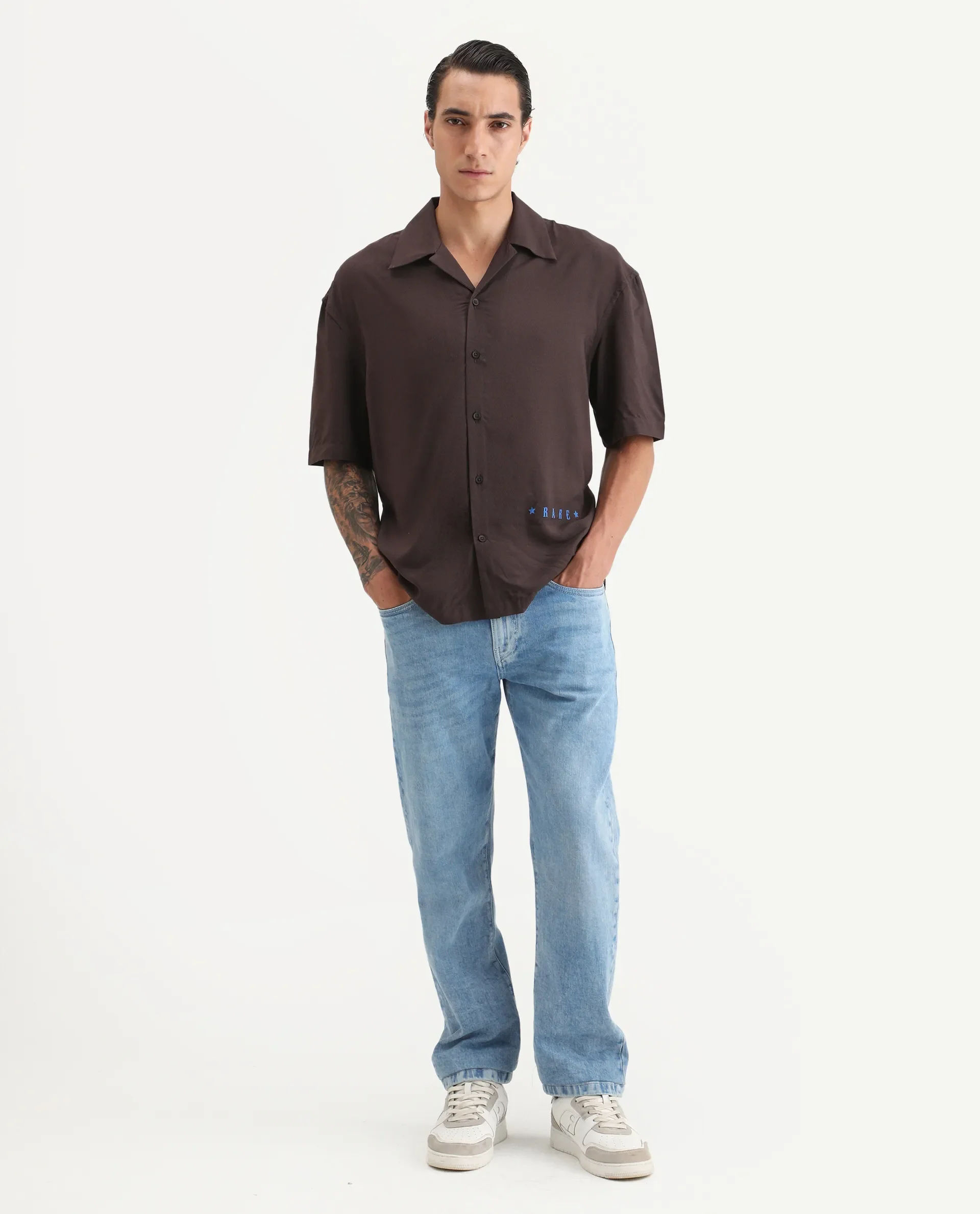 Rare Rabbit Men's Carn-S Brown Cotton Fabric Short Sleeve Collared Neck Button Closure Graphic Print Shirt - Image 2