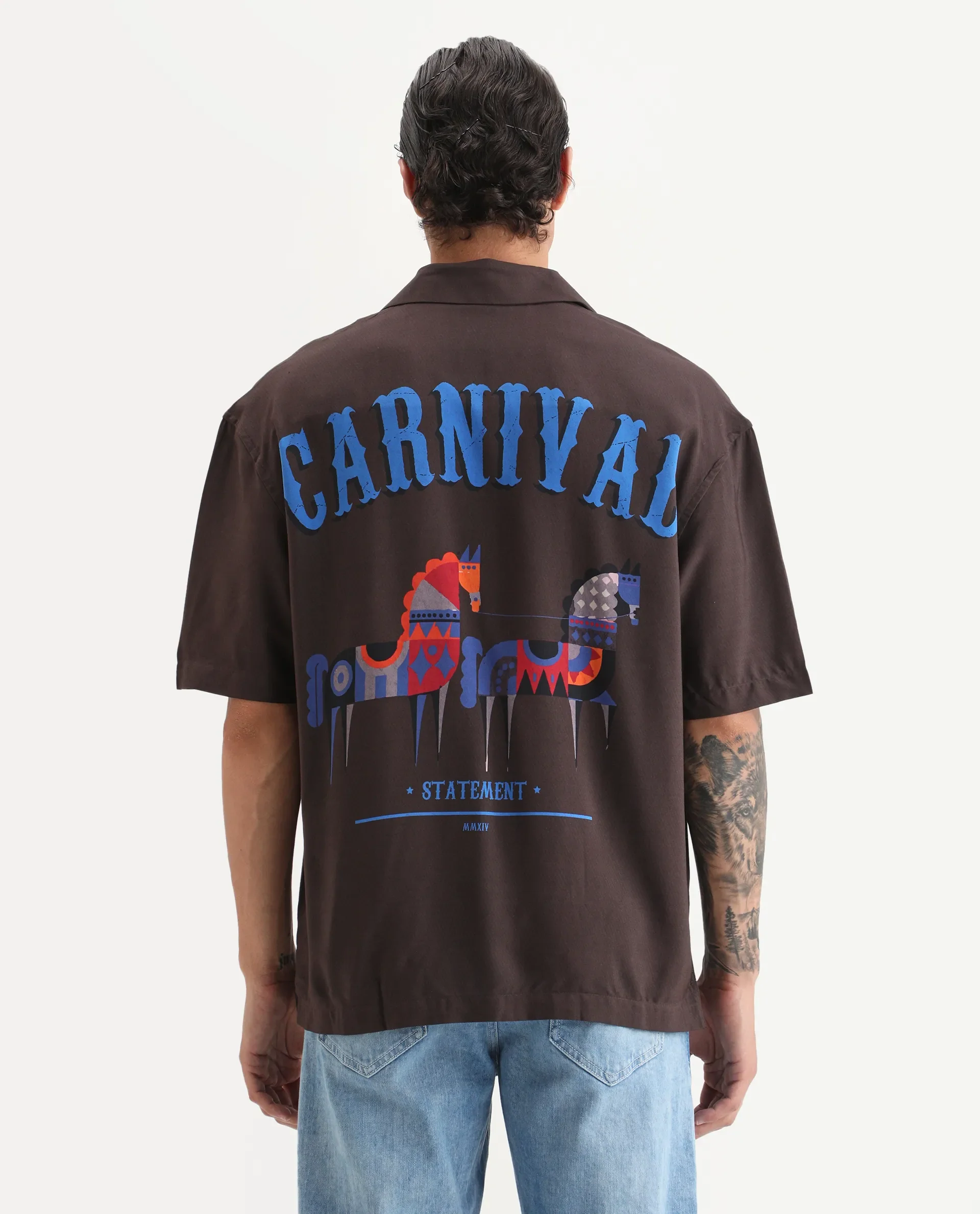 Rare Rabbit Men's Carn-S Brown Cotton Fabric Short Sleeve Collared Neck Button Closure Graphic Print Shirt - Image 8