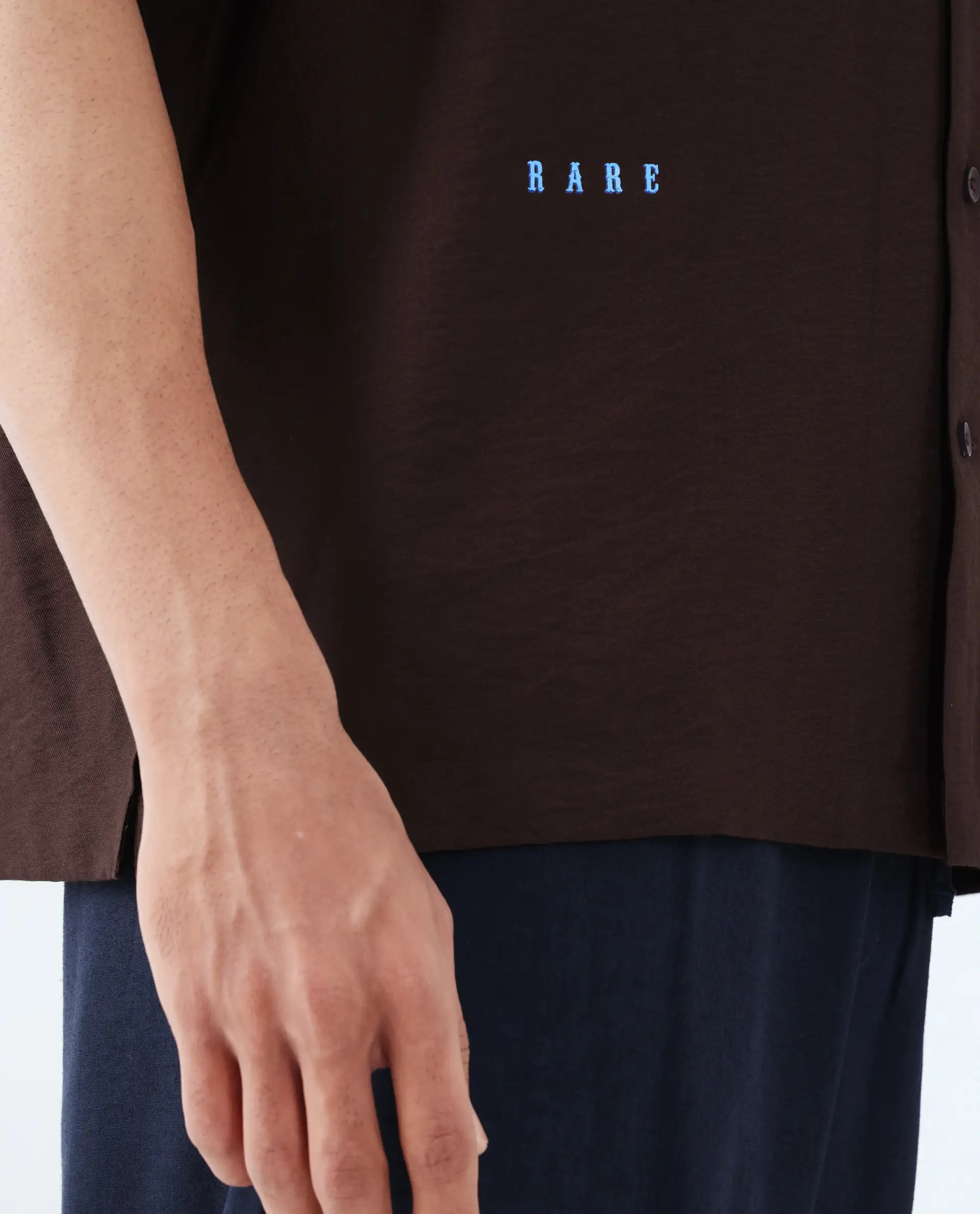 Rare Rabbit Men's Carned Brown Cotton Label Print Boxy Fit Half Sleeve Cuban Collar Shirt - Image 6