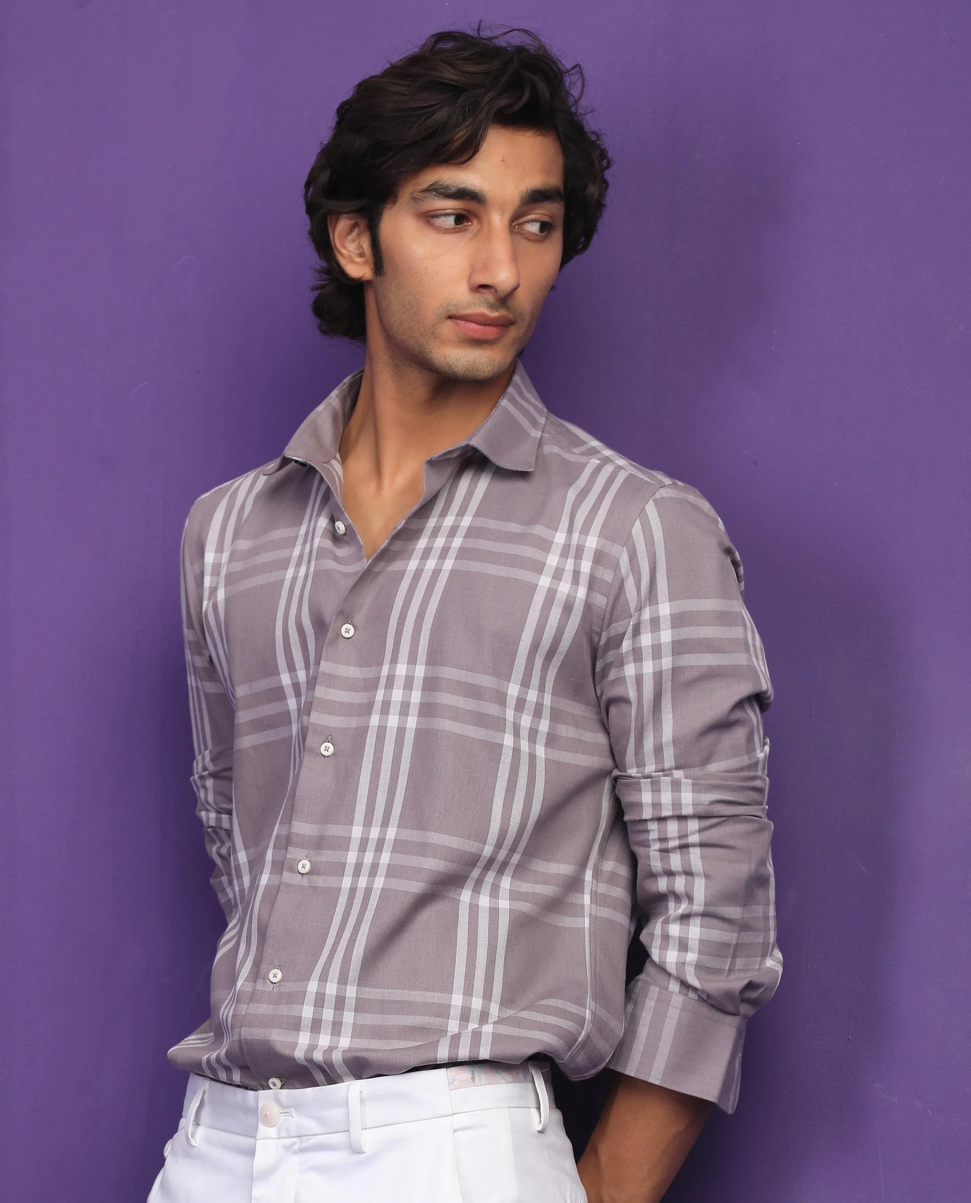 Rare Rabbit Men's Carnet Dusky Purple Cotton Checked Print Regular Fit Full Sleeve Collared Shirt - Image 2