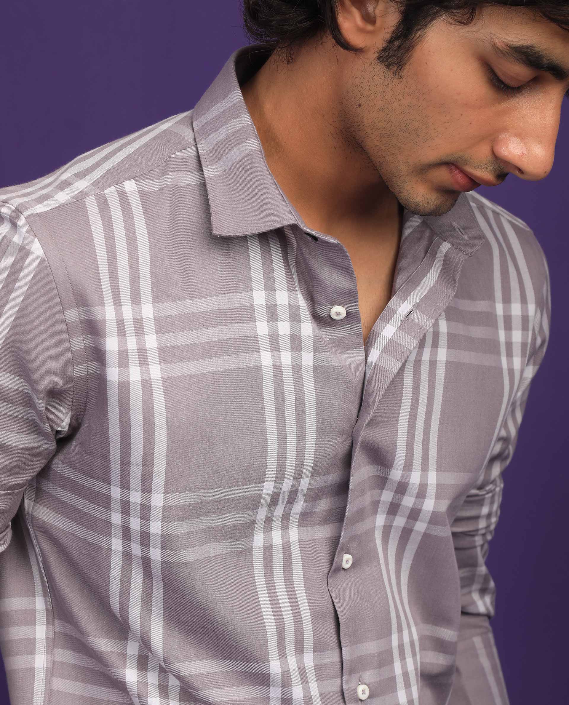 Rare Rabbit Men's Carnet Dusky Purple Cotton Checked Print Regular Fit Full Sleeve Collared Shirt - Image 3
