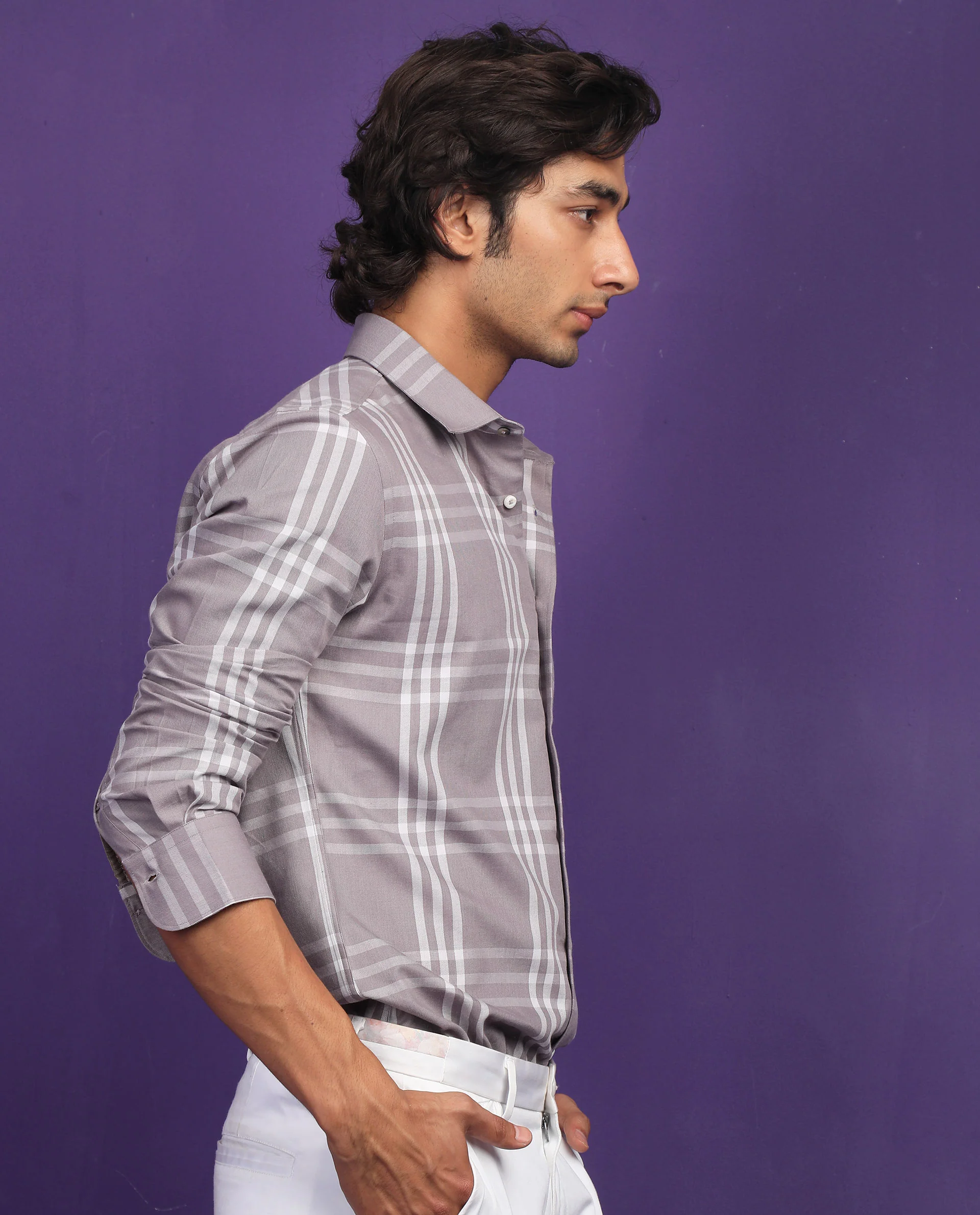 Rare Rabbit Men's Carnet Dusky Purple Cotton Checked Print Regular Fit Full Sleeve Collared Shirt - Image 6