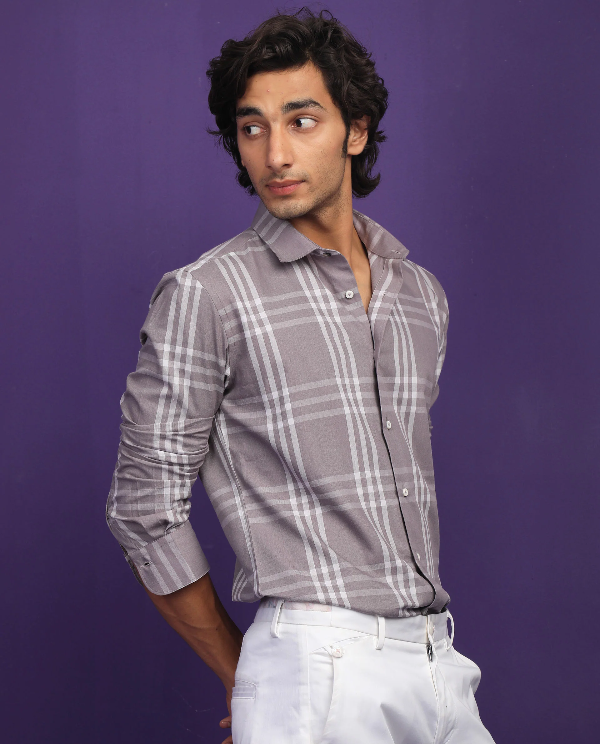 Rare Rabbit Men's Carnet Dusky Purple Cotton Checked Print Regular Fit Full Sleeve Collared Shirt - Image 7