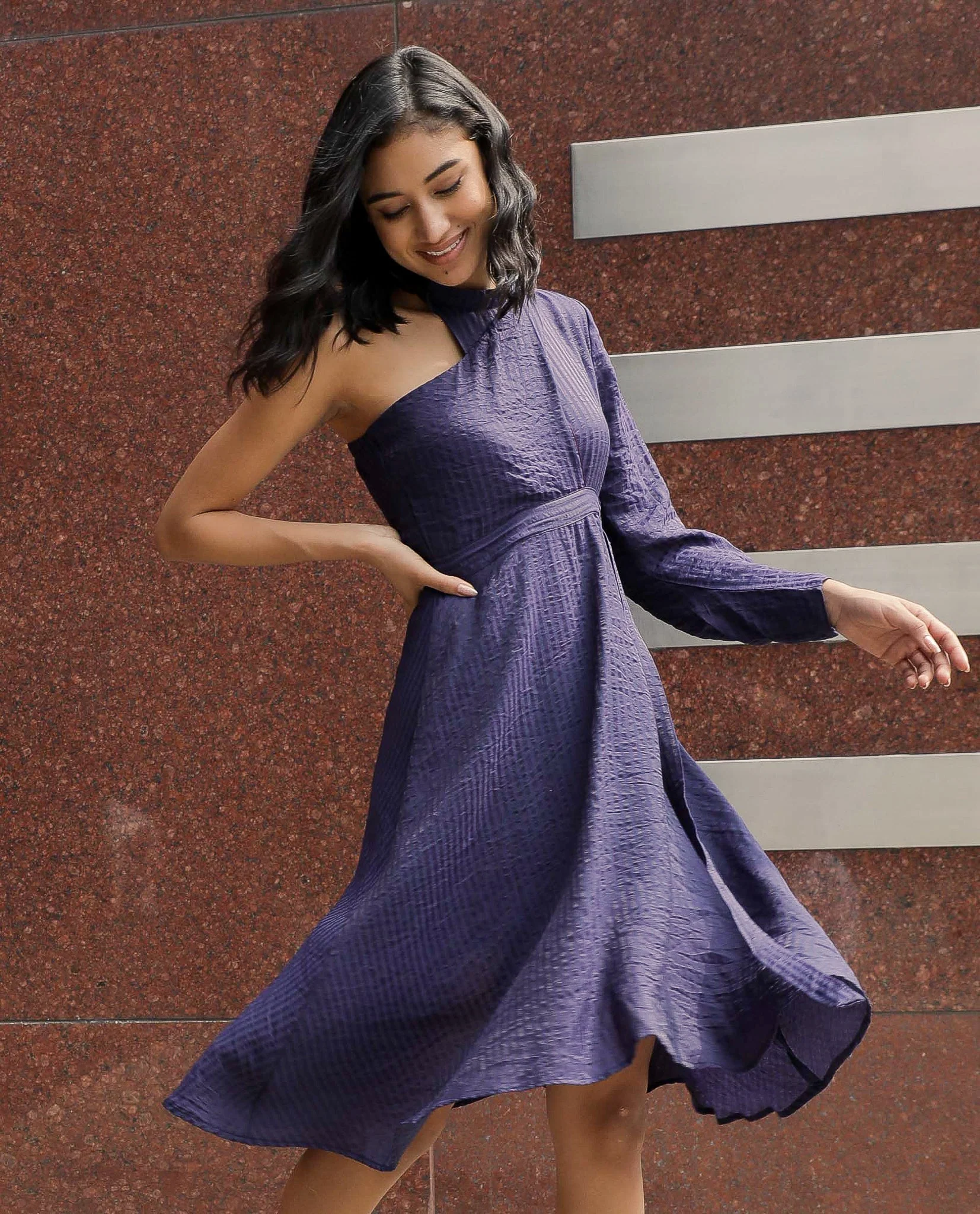 Rareism Women's Carnival Navy Tube Neck Plain Knee Length Regular Fit Dress