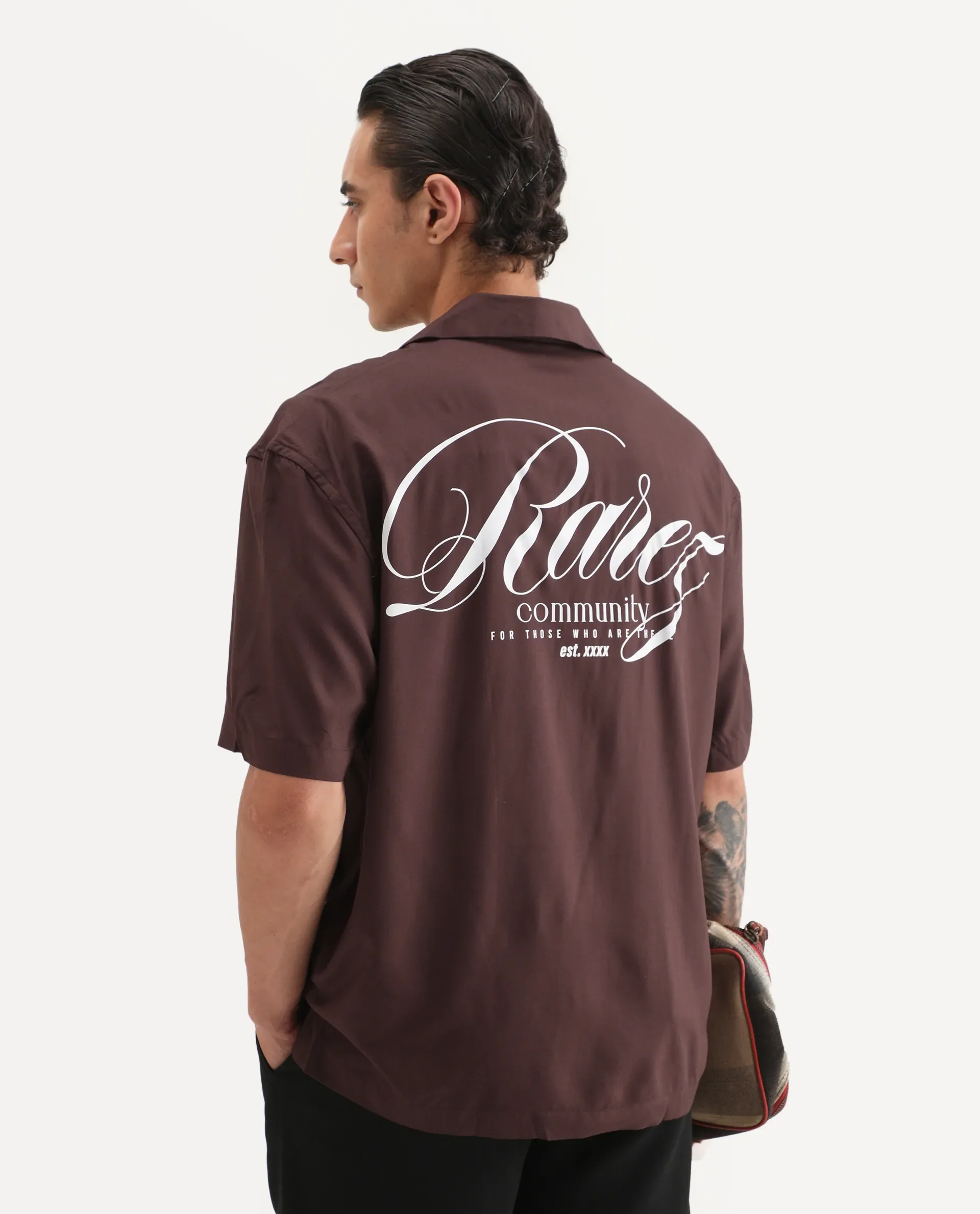 Rare Rabbit Men's Carn Ss Brown Cotton Graphic Print Oversized Fit Half Sleeve Collared Shirt