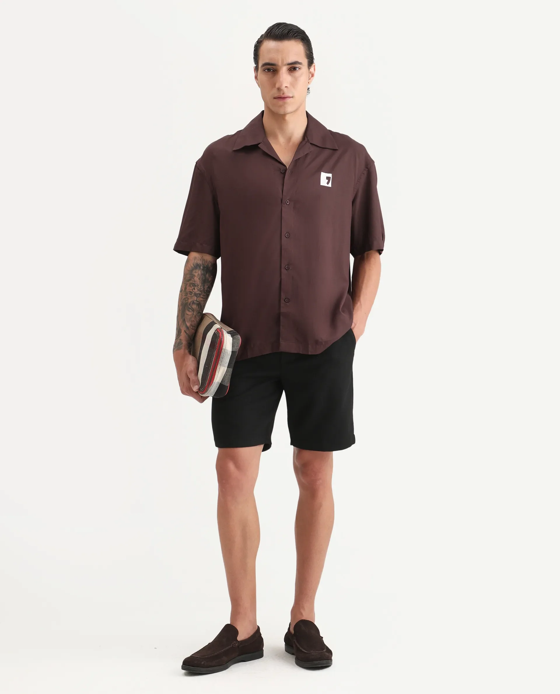 Rare Rabbit Men's Carn Ss Brown Cotton Graphic Print Oversized Fit Half Sleeve Collared Shirt - Image 2