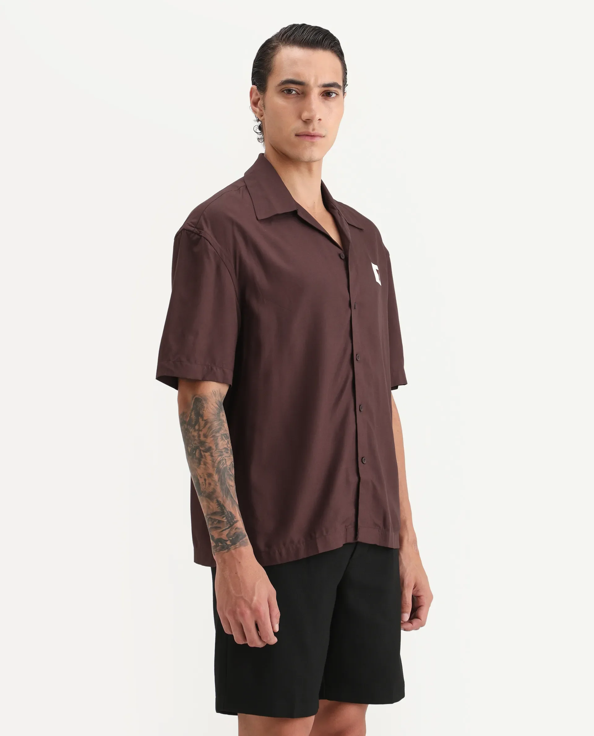 Rare Rabbit Men's Carn Ss Brown Cotton Graphic Print Oversized Fit Half Sleeve Collared Shirt - Image 6