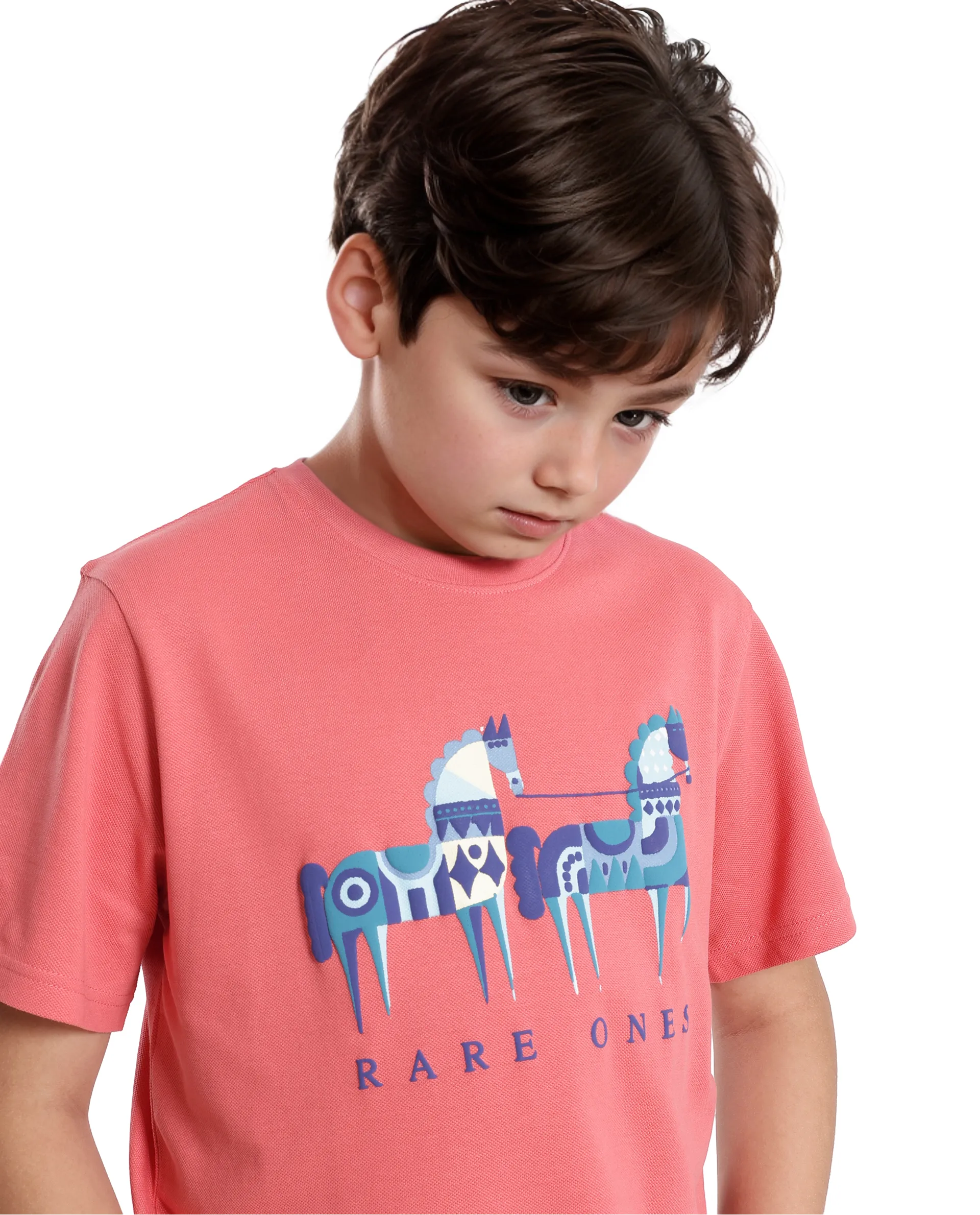 Rare Ones Kids Carno Peach Cotton Blend Fabric Half Sleeves Crew Neck Graphic Print T-Shirt - Image 3
