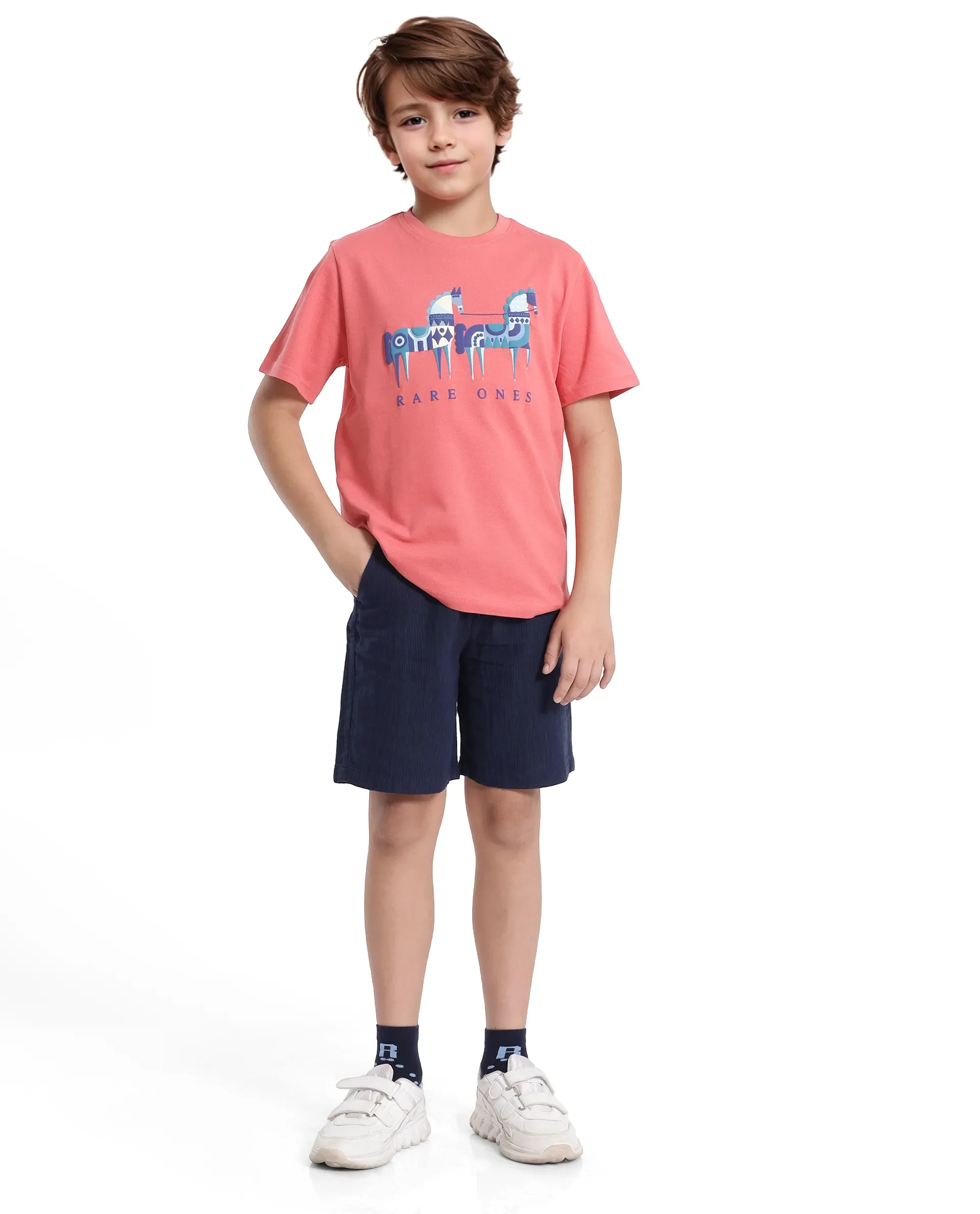 Rare Ones Kids Carno Peach Cotton Blend Fabric Half Sleeves Crew Neck Graphic Print T-Shirt - Image 4