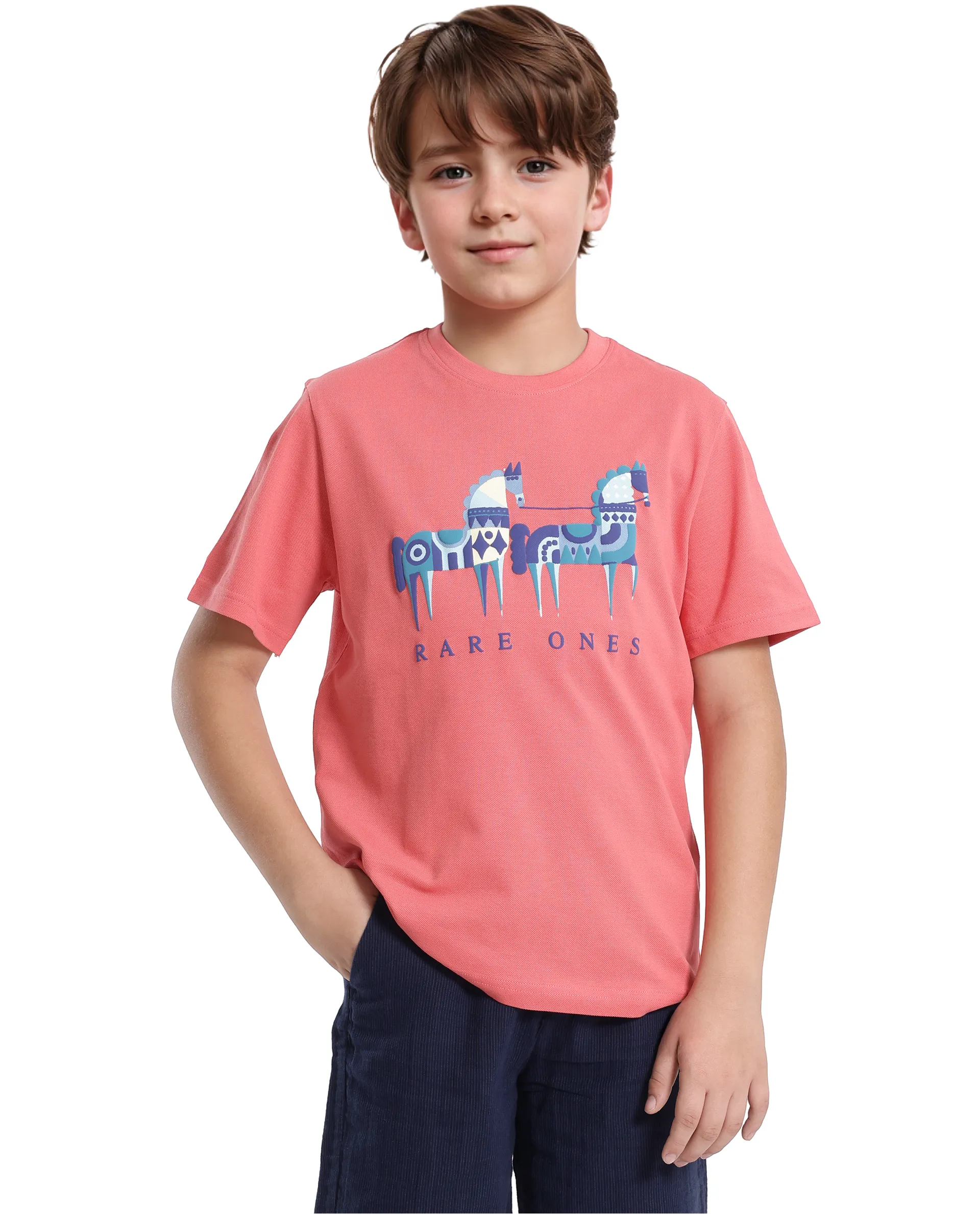 Rare Ones Kids Carno Peach Cotton Blend Fabric Half Sleeves Crew Neck Graphic Print T-Shirt - Image 5