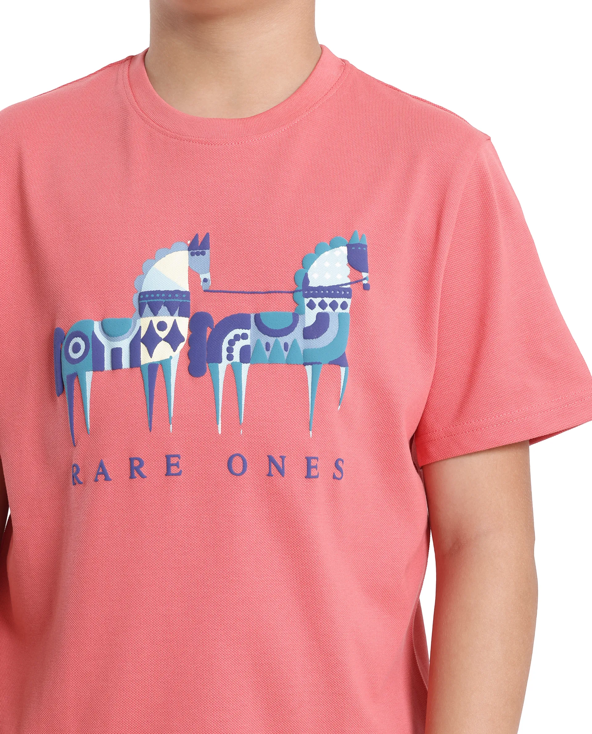 Rare Ones Kids Carno Peach Cotton Blend Fabric Half Sleeves Crew Neck Graphic Print T-Shirt - Image 6