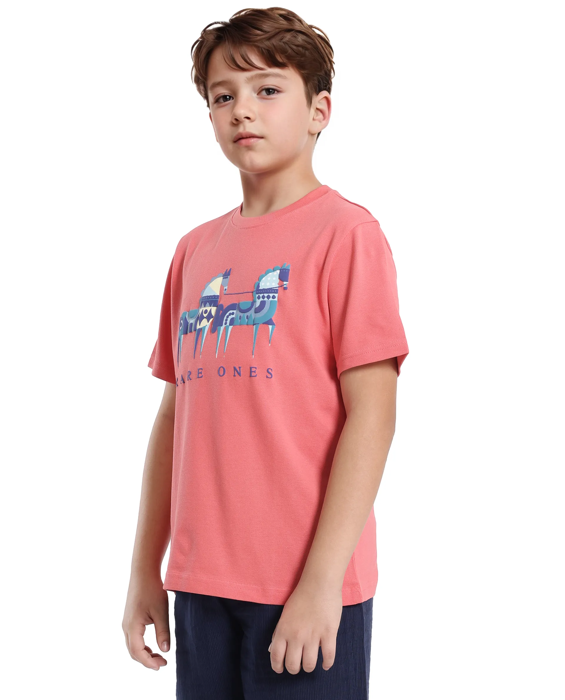 Rare Ones Kids Carno Peach Cotton Blend Fabric Half Sleeves Crew Neck Graphic Print T-Shirt - Image 7