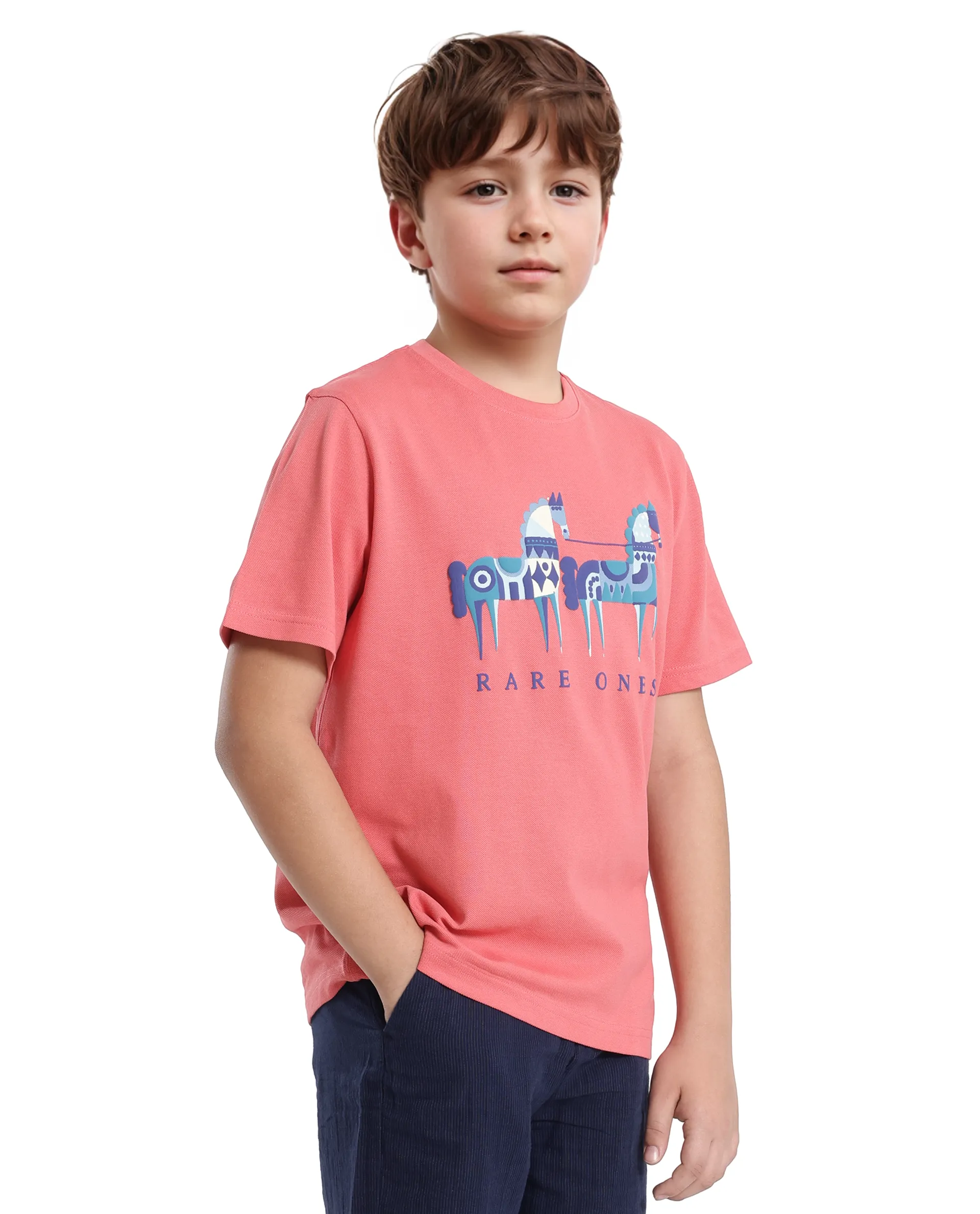 Rare Ones Kids Carno Peach Cotton Blend Fabric Half Sleeves Crew Neck Graphic Print T-Shirt - Image 8