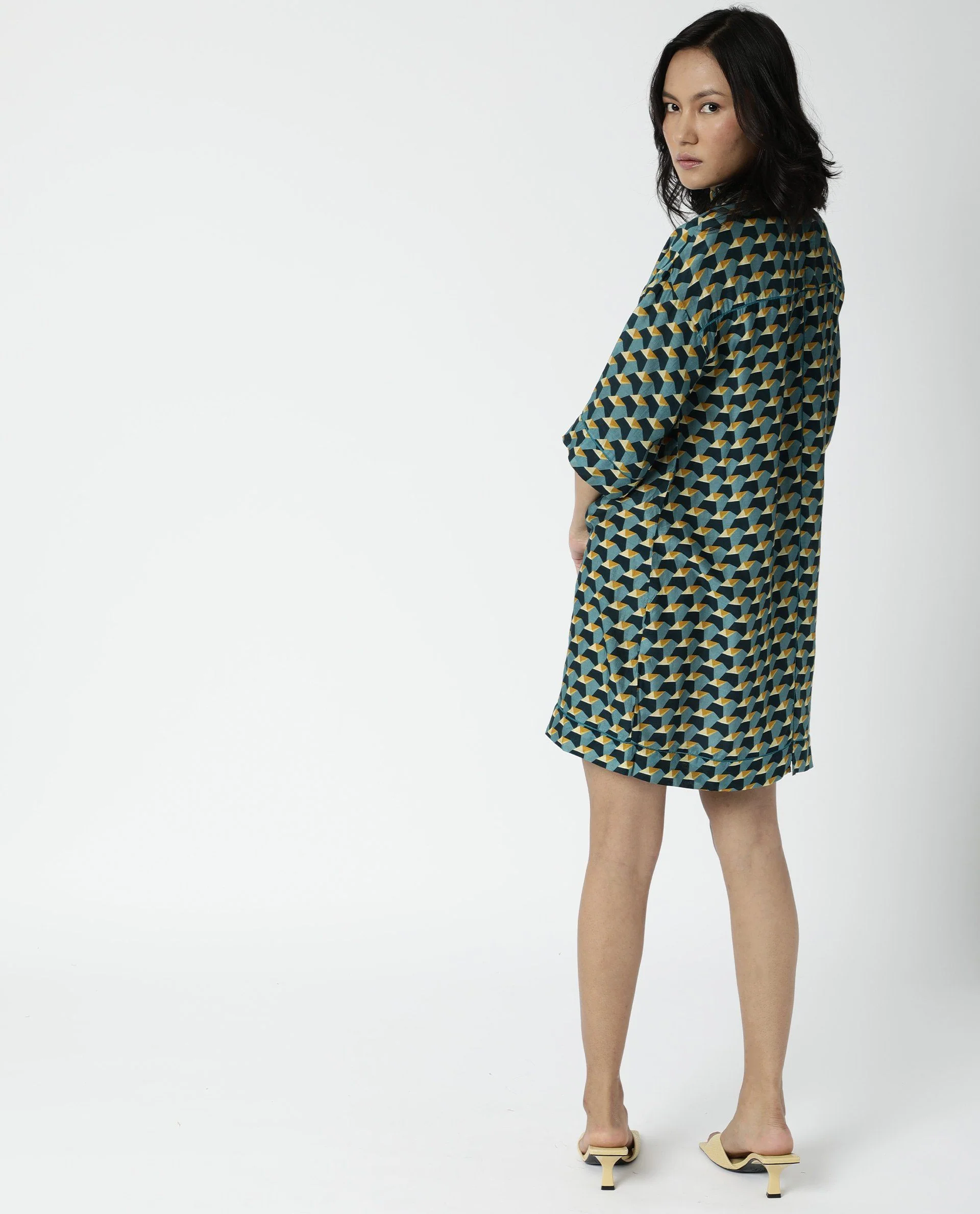 Rareism Womens Carny Mustard Dress Cotton Silk Fabric Boxy Fit Knee Length - Image 7