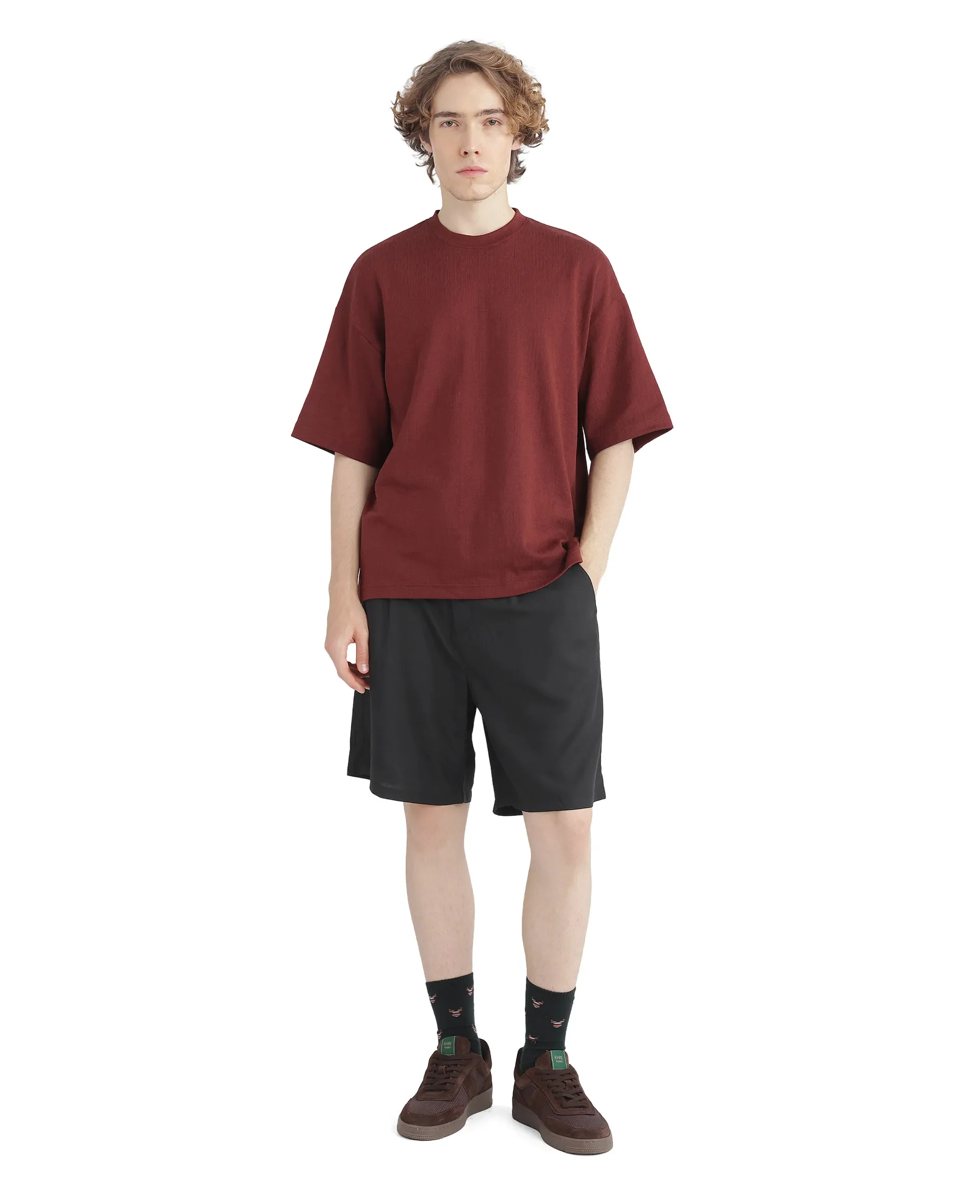 Rare Rabbit Men's Caro-B Black Cotton Plain Oversized Fit Shorts
