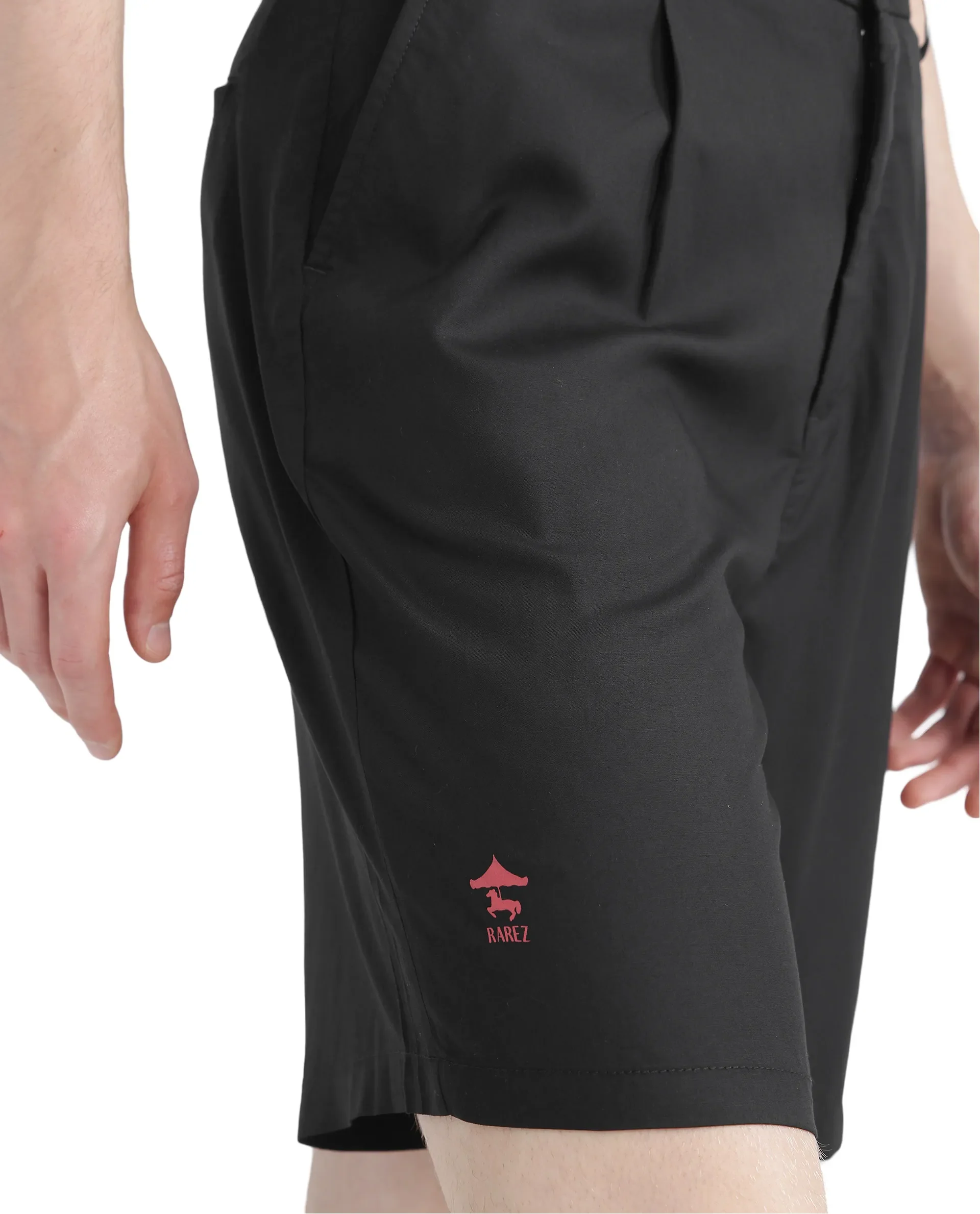 Rare Rabbit Men's Caro-B Black Cotton Plain Oversized Fit Shorts - Image 10