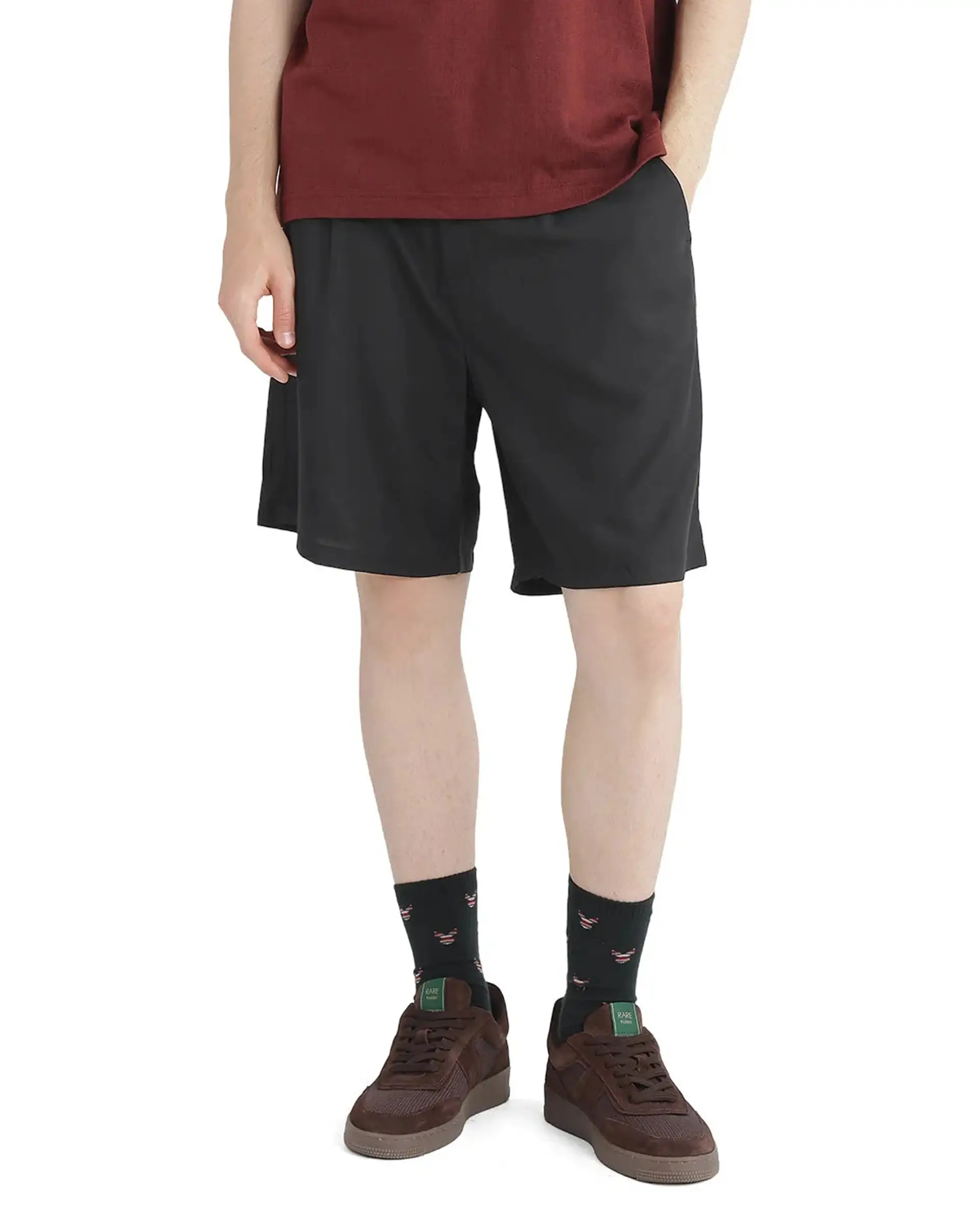 Rare Rabbit Men's Caro-B Black Cotton Plain Oversized Fit Shorts - Image 11