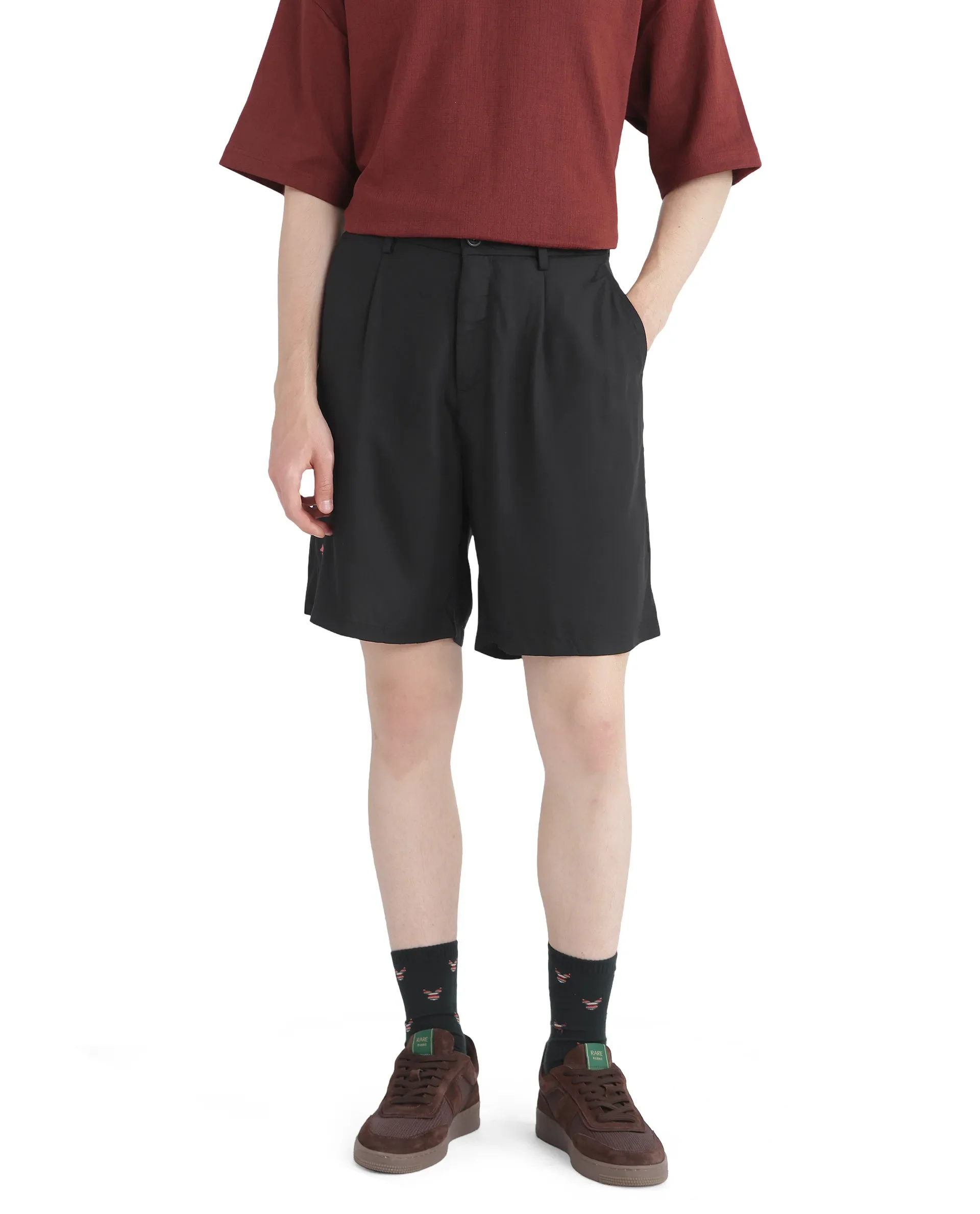Rare Rabbit Men's Caro-B Black Cotton Plain Oversized Fit Shorts - Image 4