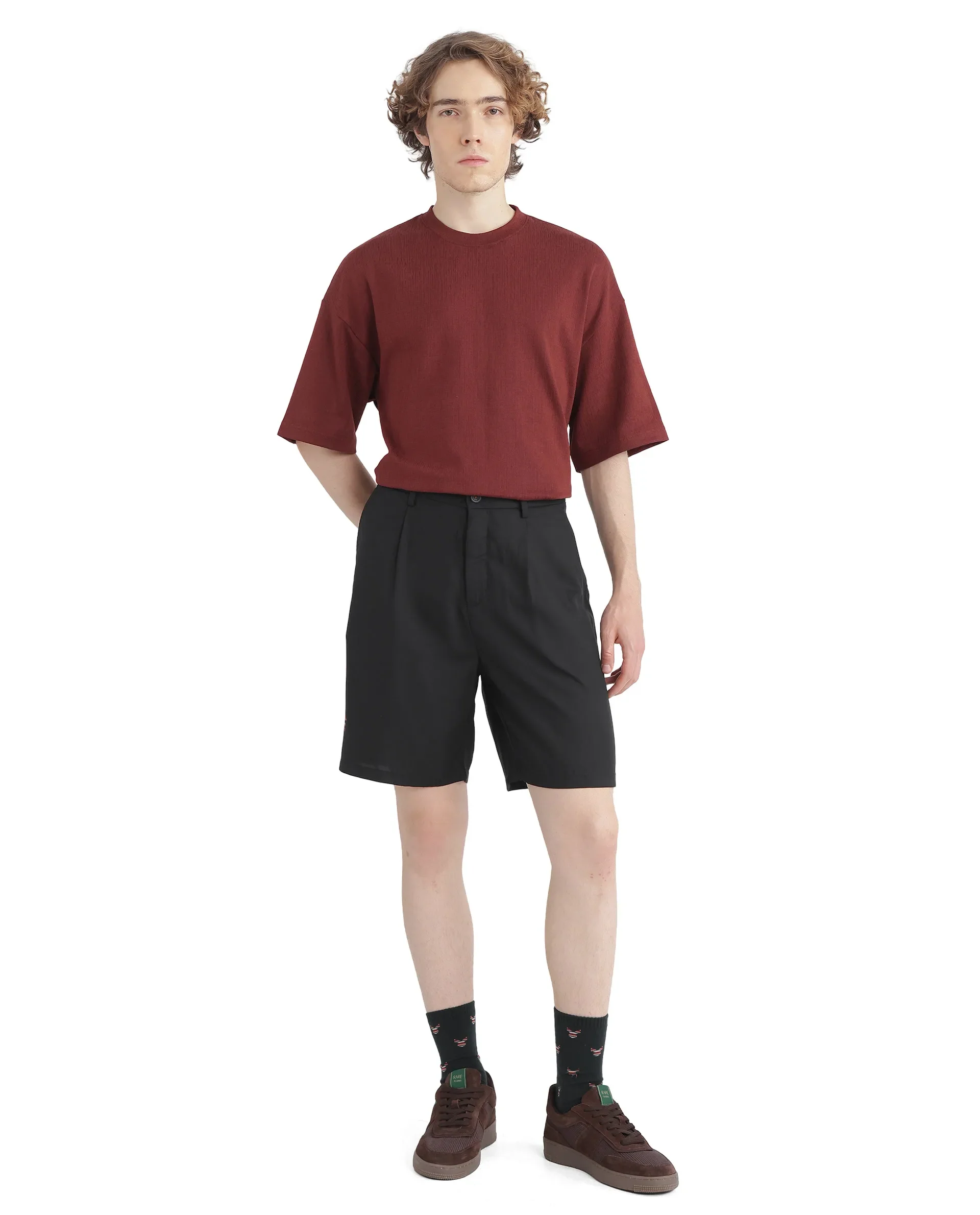 Rare Rabbit Men's Caro-B Black Cotton Plain Oversized Fit Shorts - Image 5