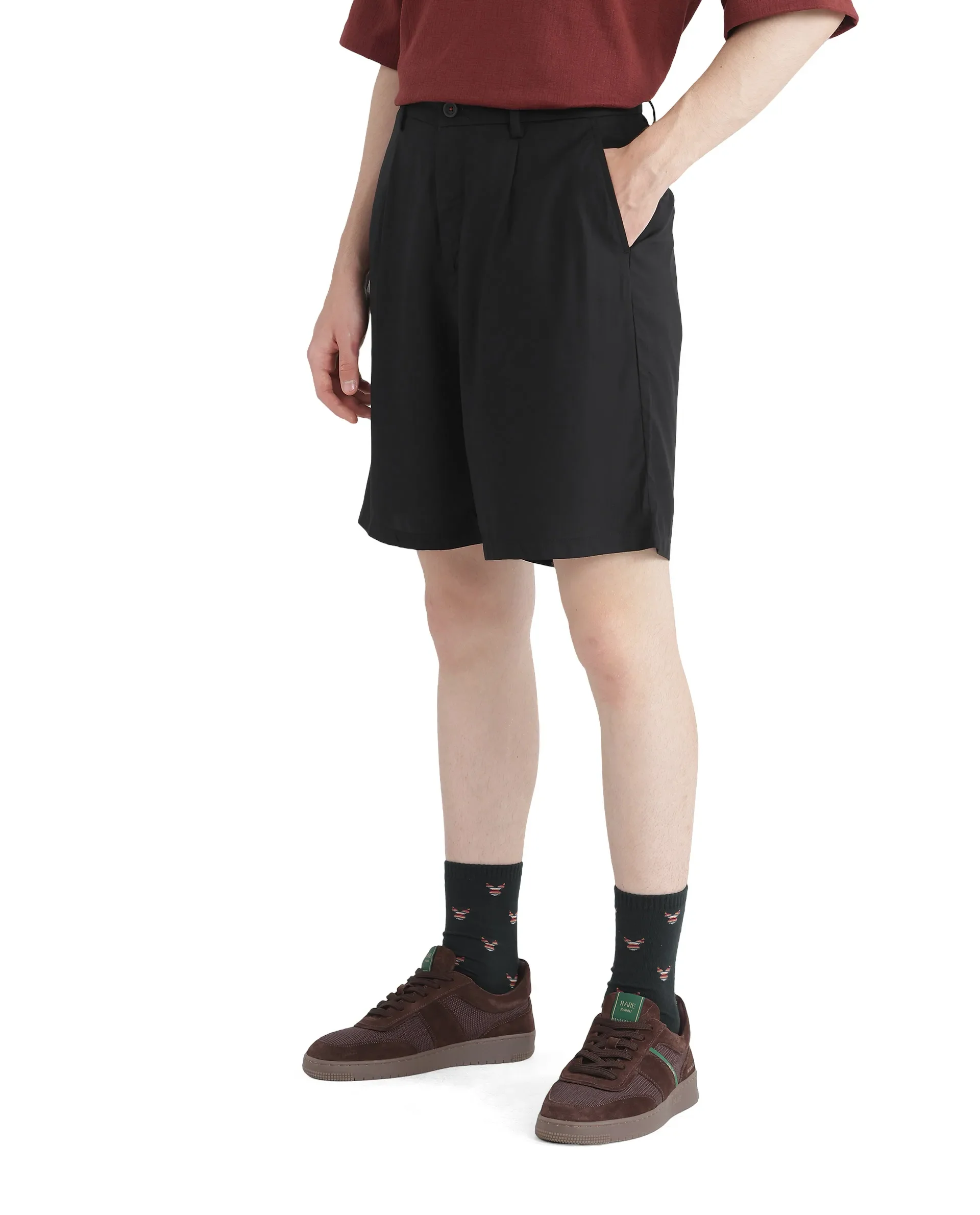 Rare Rabbit Men's Caro-B Black Cotton Plain Oversized Fit Shorts - Image 6