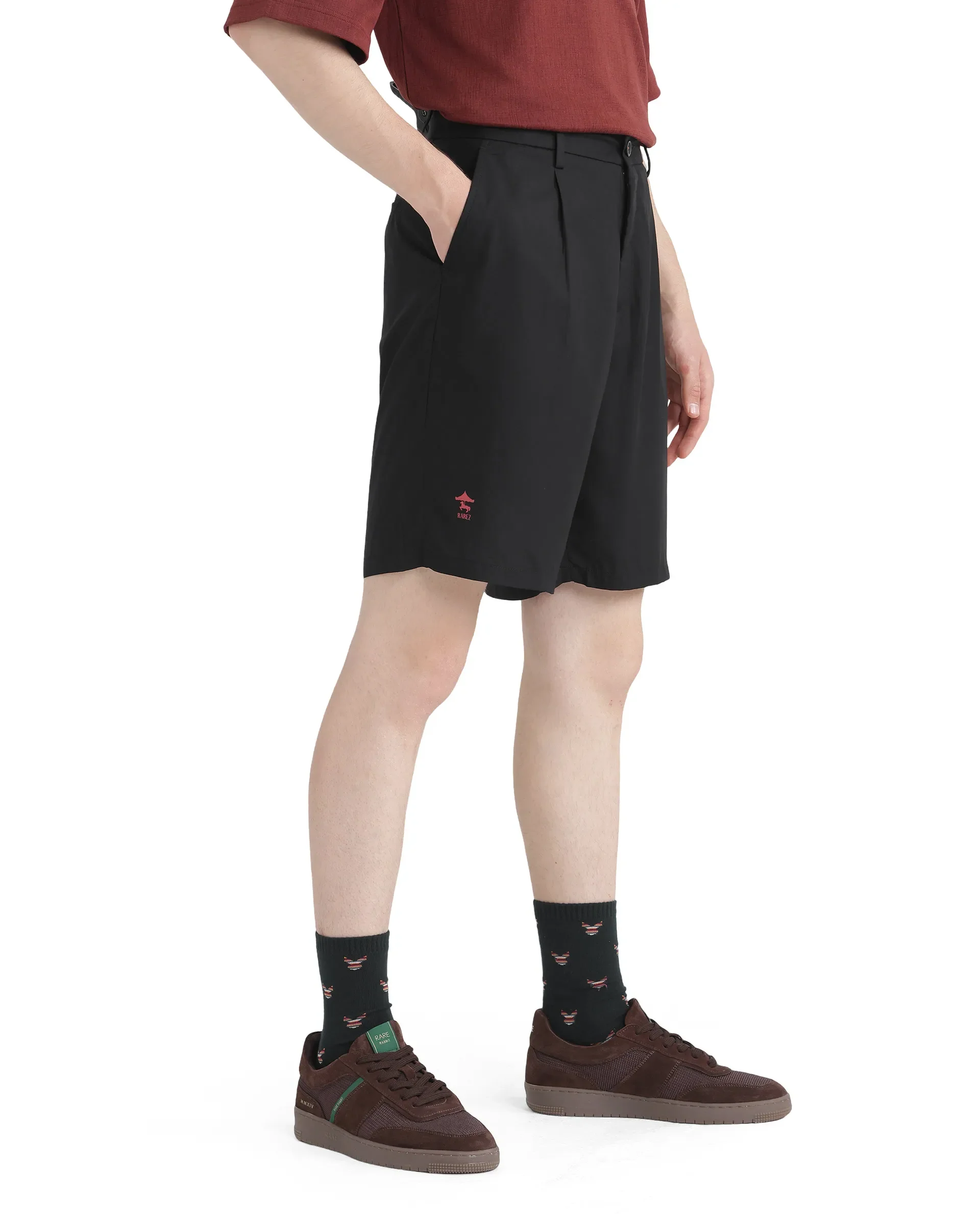 Rare Rabbit Men's Caro-B Black Cotton Plain Oversized Fit Shorts - Image 7