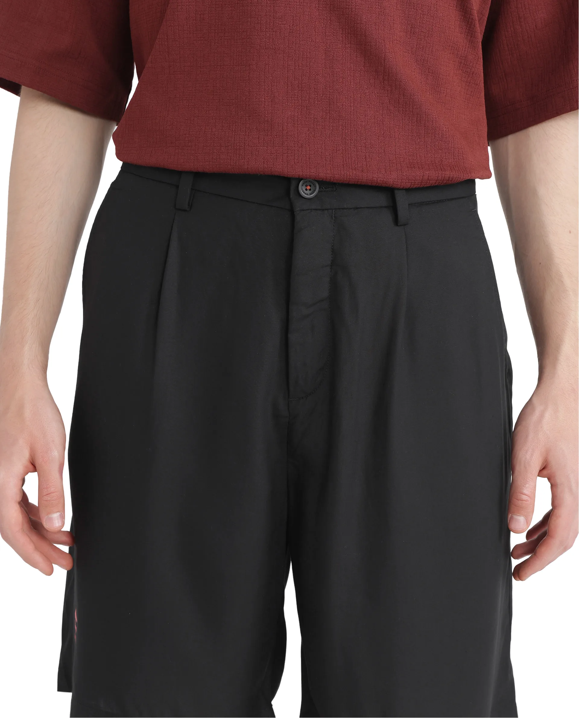 Rare Rabbit Men's Caro-B Black Cotton Plain Oversized Fit Shorts - Image 8
