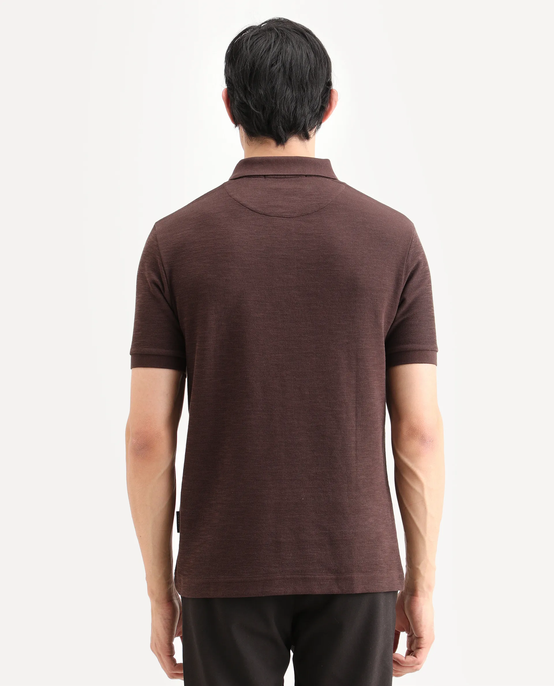 Rare Rabbit Men's Caro Brown Cotton Fabric Spread Collar Regular Fit Plain Polo - Image 7
