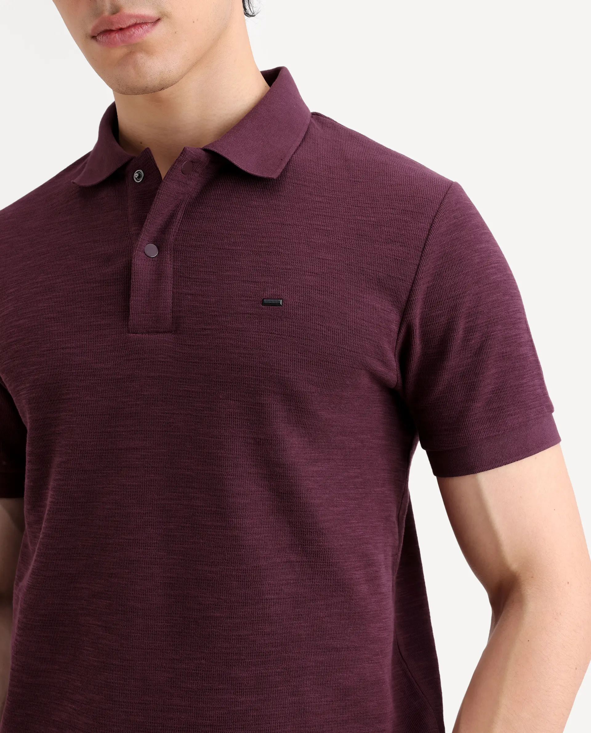 Rare Rabbit Men's Caro Maroon Cotton Fabric Spread Collar Regular Fit Plain Polo - Image 3