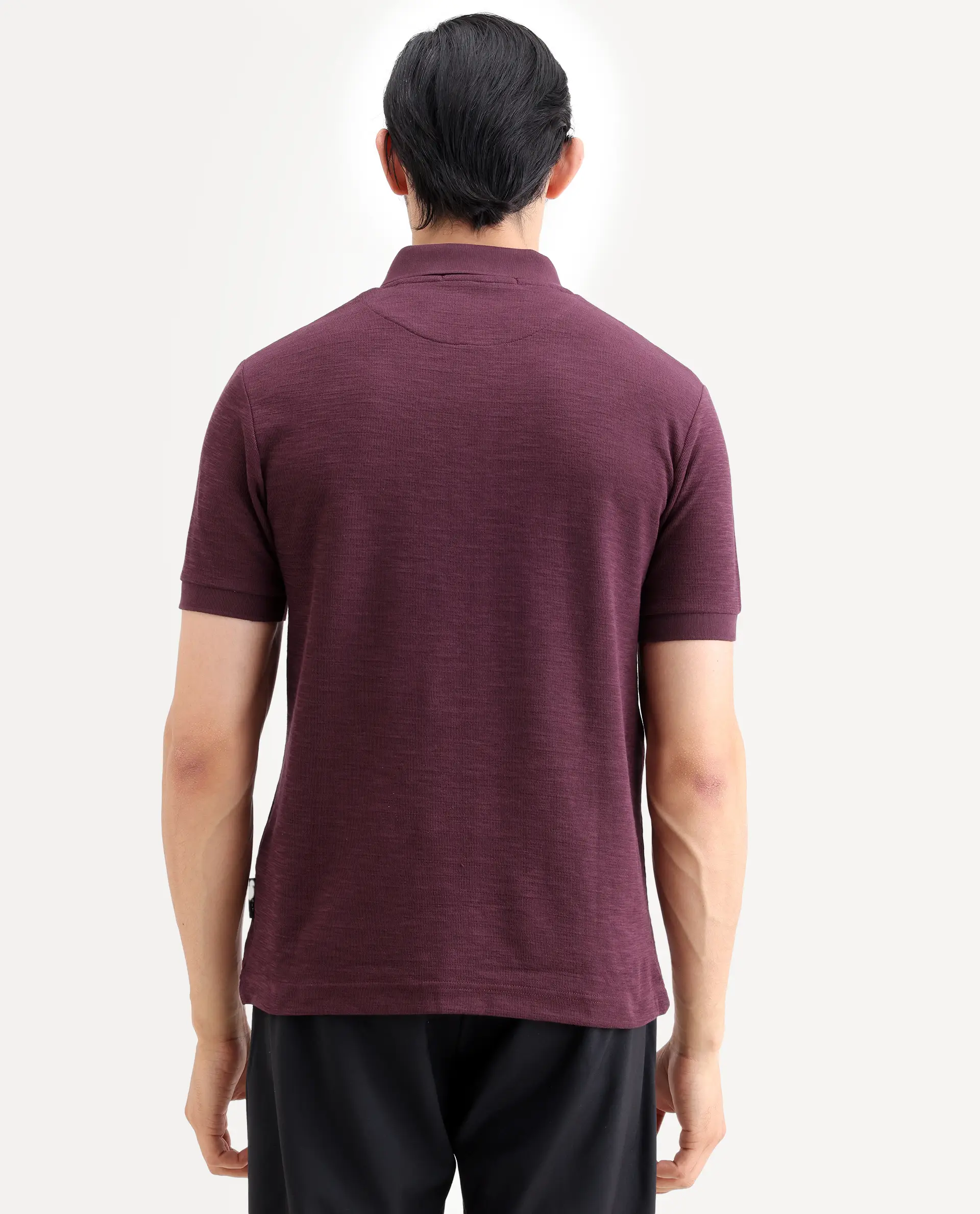 Rare Rabbit Men's Caro Maroon Cotton Fabric Spread Collar Regular Fit Plain Polo - Image 7