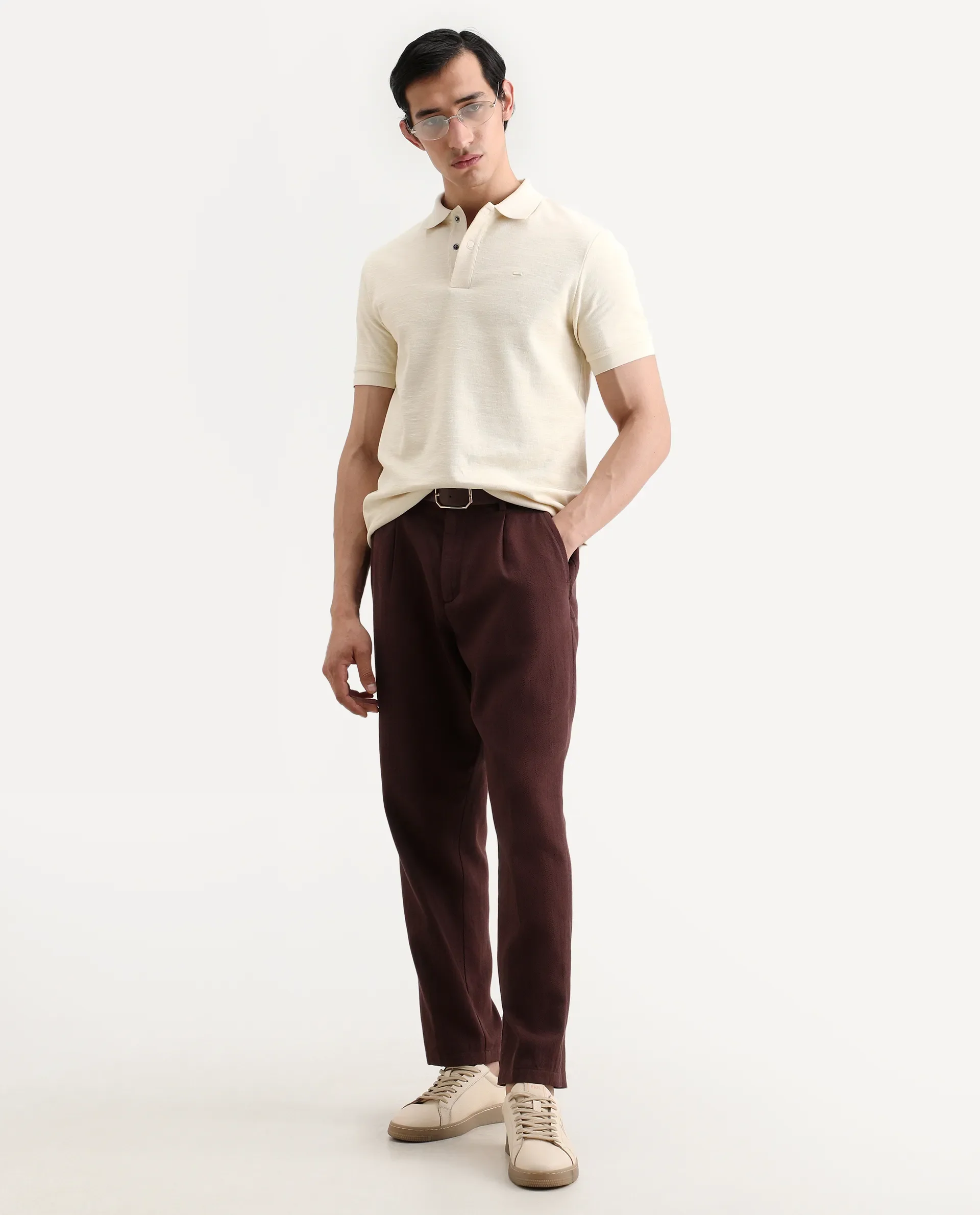 Rare Rabbit Men's Caro Pastel Yellow Cotton Fabric Spread Collar Regular Fit Plain Polo - Image 2
