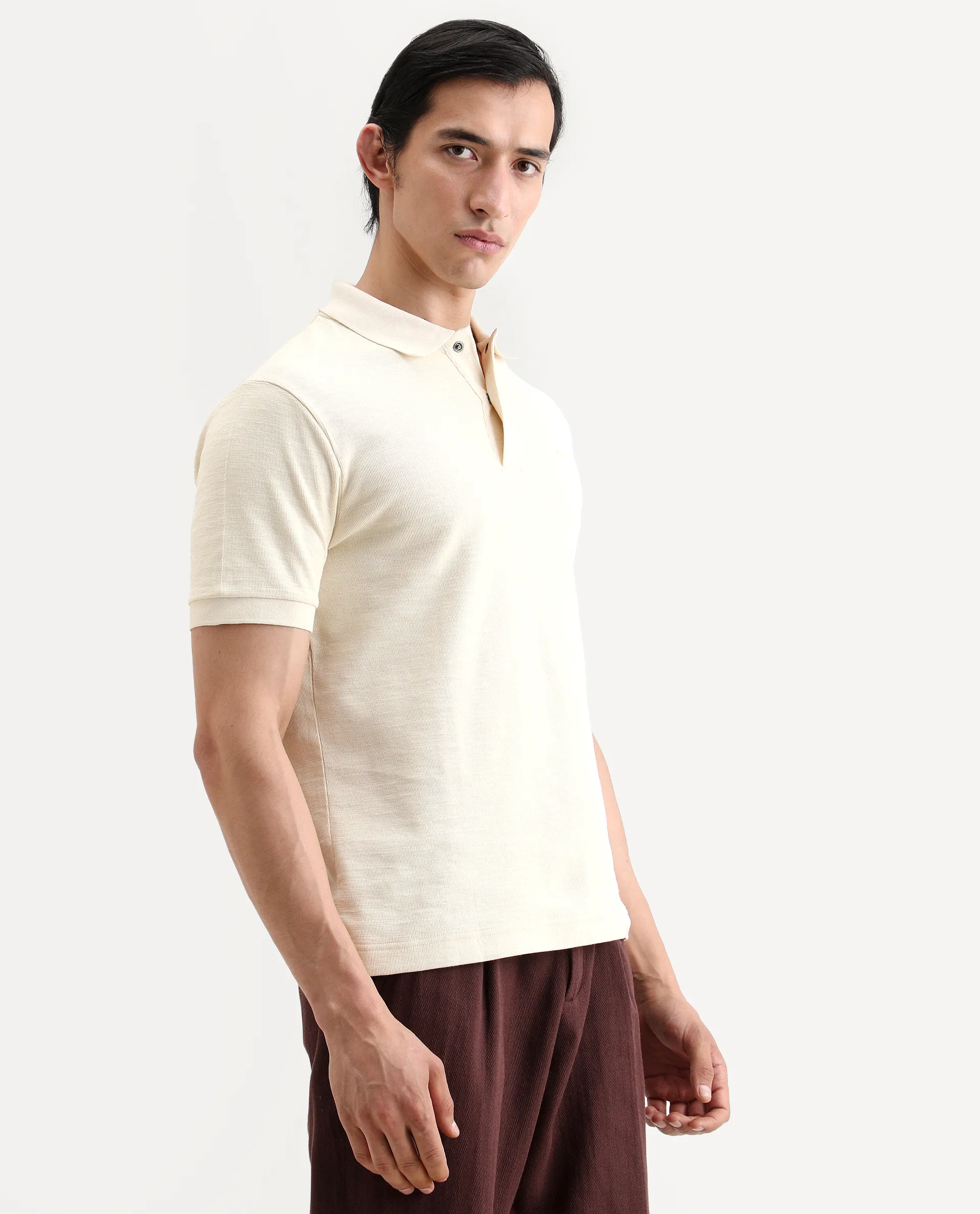 Rare Rabbit Men's Caro Pastel Yellow Cotton Fabric Spread Collar Regular Fit Plain Polo - Image 6