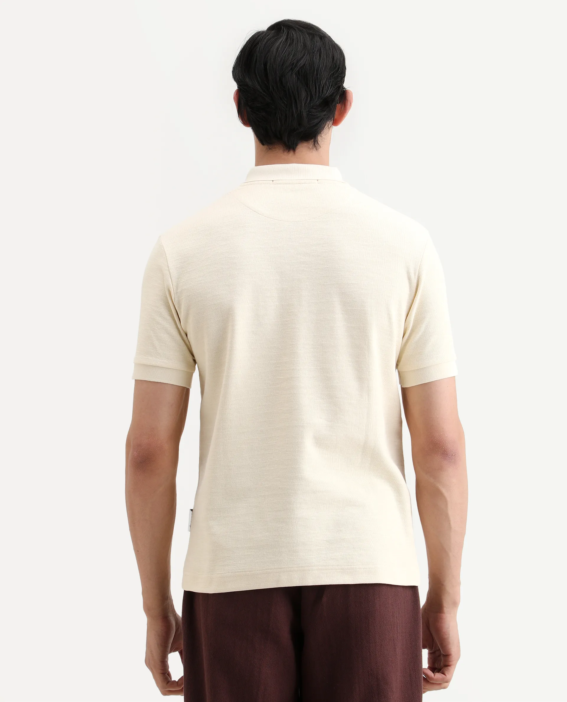 Rare Rabbit Men's Caro Pastel Yellow Cotton Fabric Spread Collar Regular Fit Plain Polo - Image 7